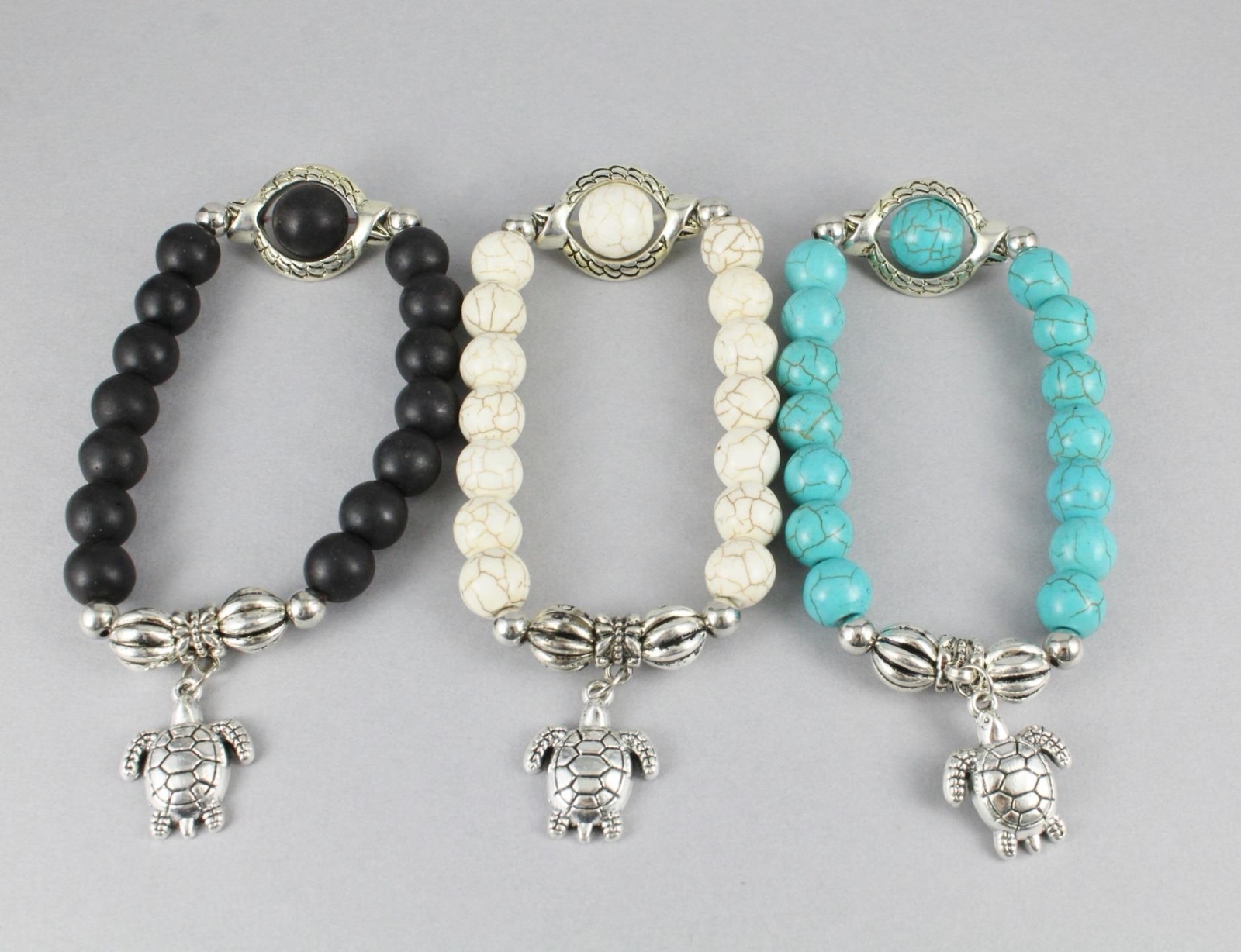 turtle charm bracelet stretch Cream Silver stretchy tortoise beaded bracelet