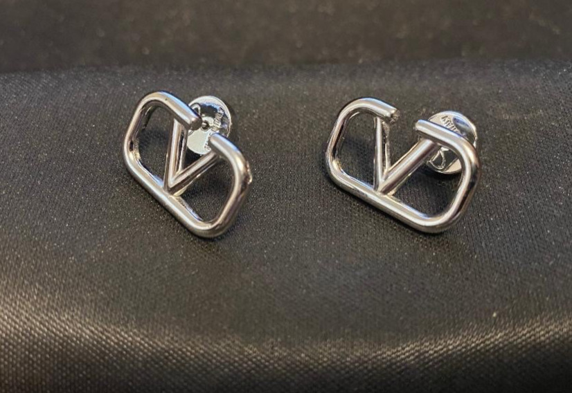 Women’s Pre Loved Valentino V Earrings V Logo Silver.