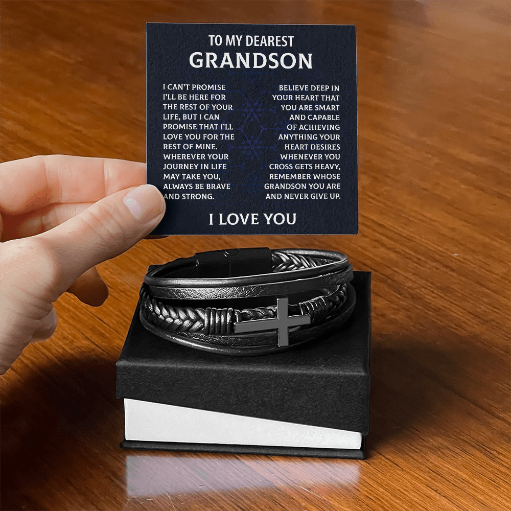 To My Dearest Grandson Cross Bracelet Christmas Birthday Graduation Gift for Men