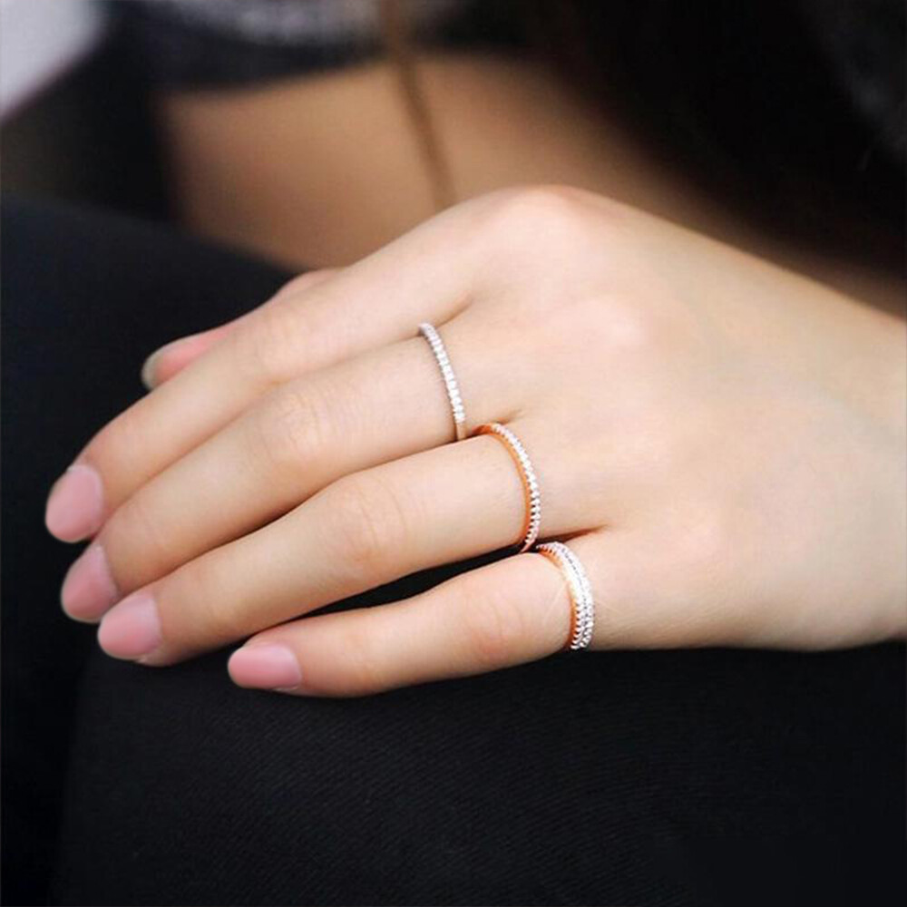 3 Pack 1mm Stackable Silver, Gold + Rose Gold Plated Ring Wedding Band Size 3-10
