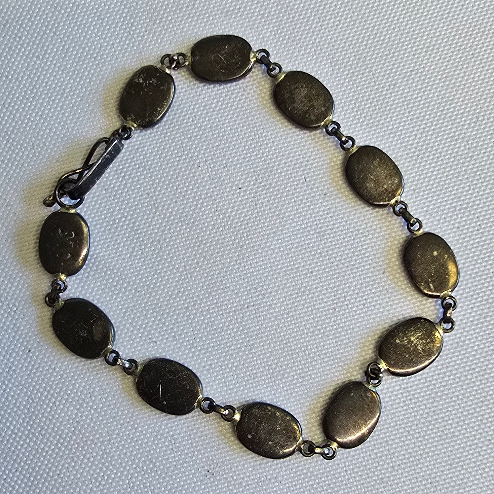 Sterling Silver Bracelet 7.4g Jewelry 7.5″ Malachite Look Unique Clasp *READ*