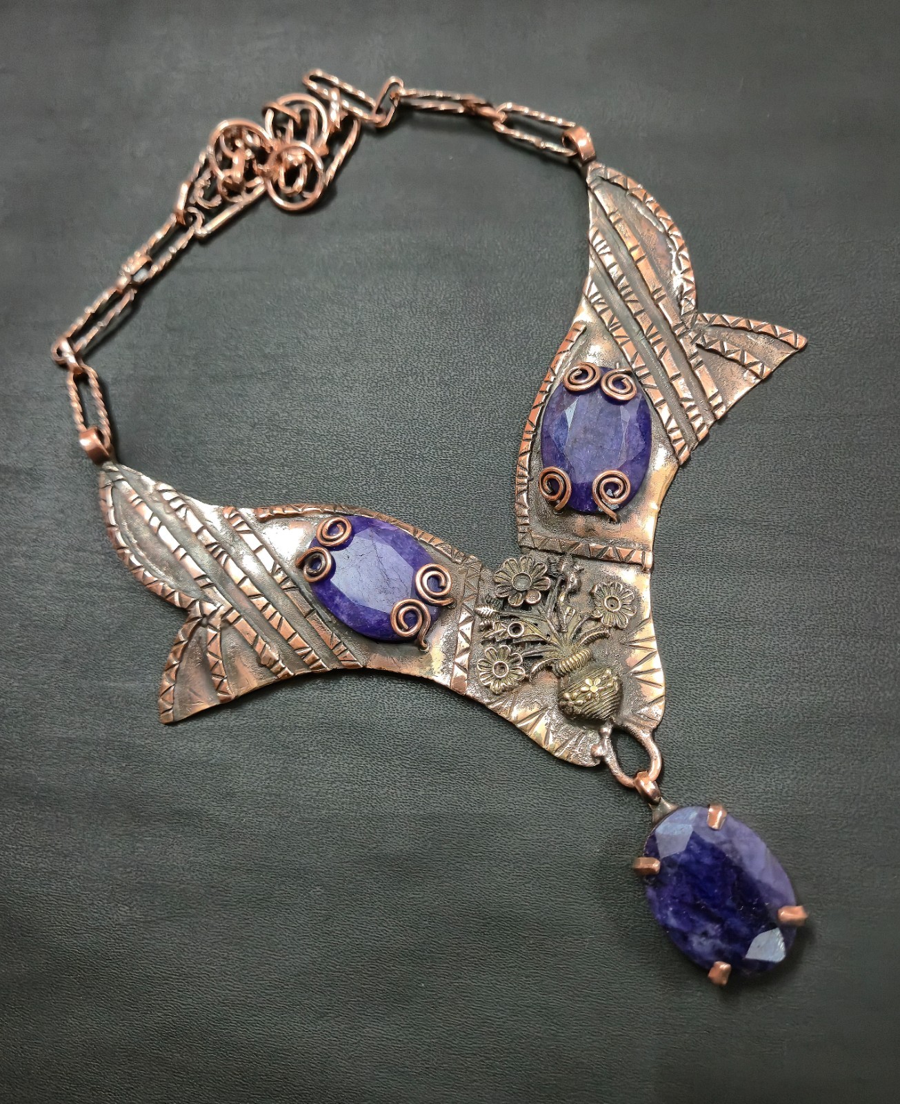 Blue Sapphire Necklace Gemstone Jewelry Solid Copper Wire Wrap Gift Necklace