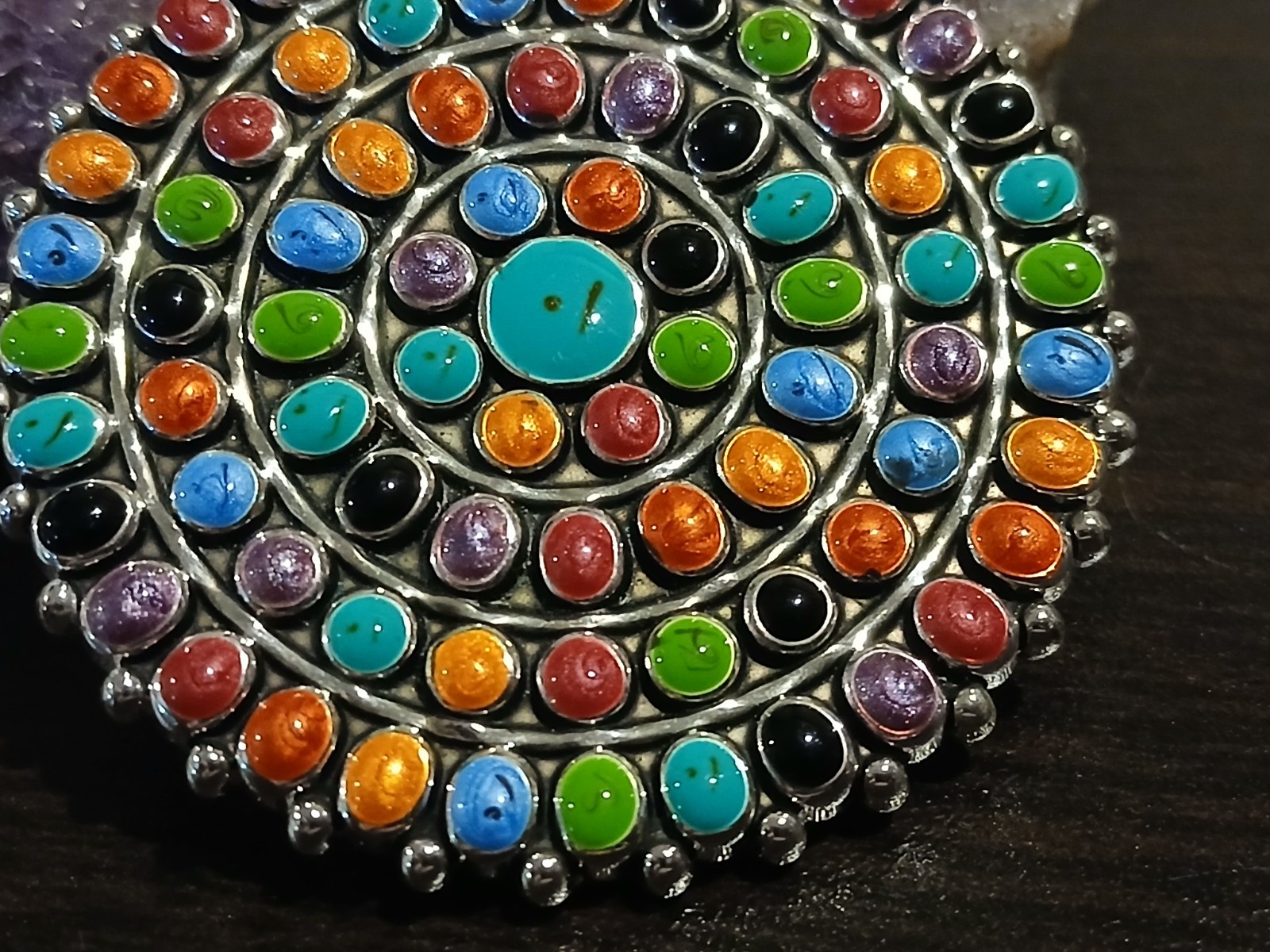 BEST sterling silver plated multi-coloured resin pendant