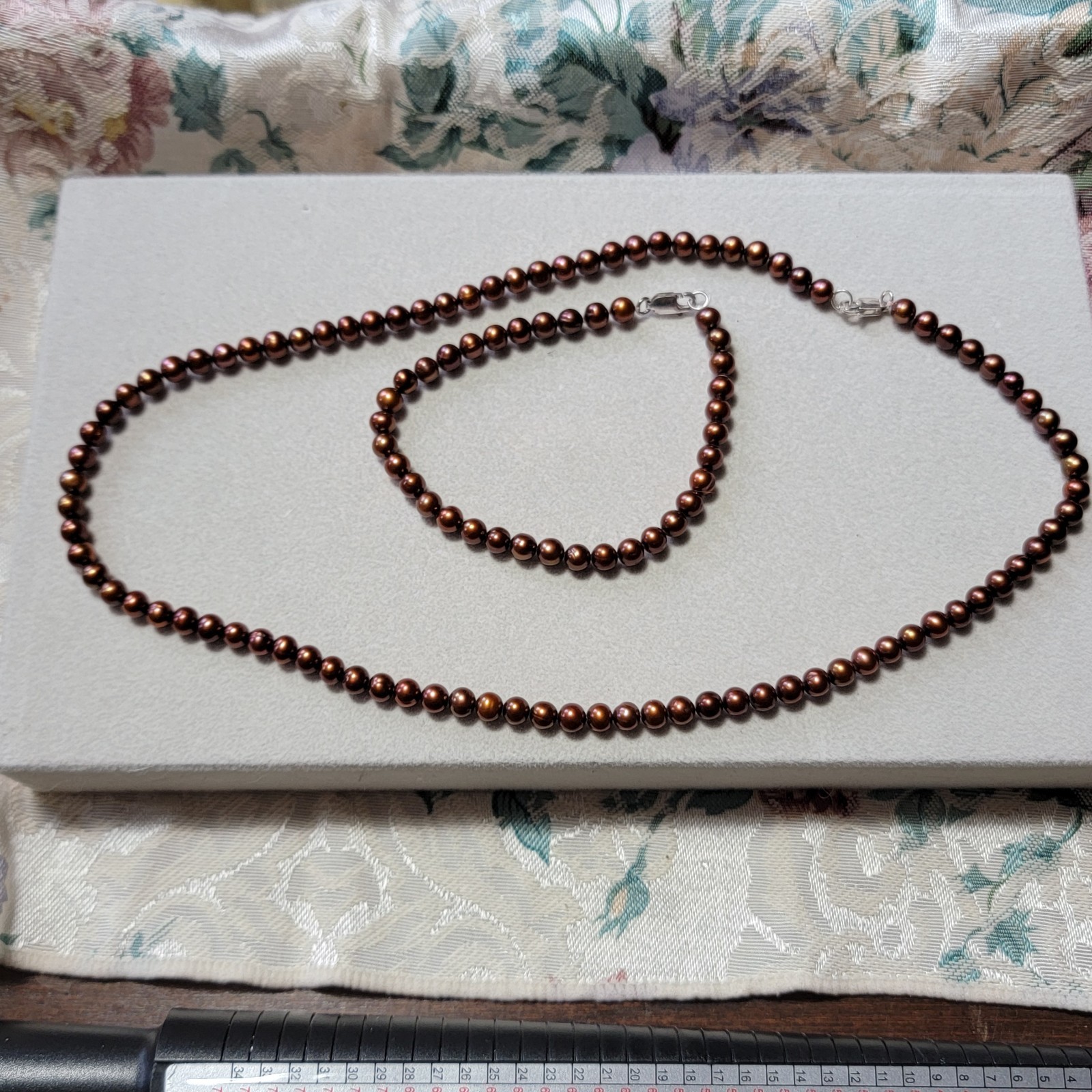 Chocolate Fresh Water Pearl 16 Necklace and 7 Bracelet Set Silver Tone