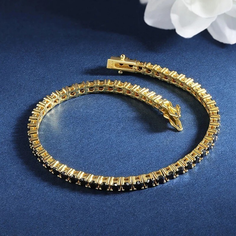 9ct Round Cut Lab-Created Black Onyx Tennis Bracelet 14K Yellow Gold Plated