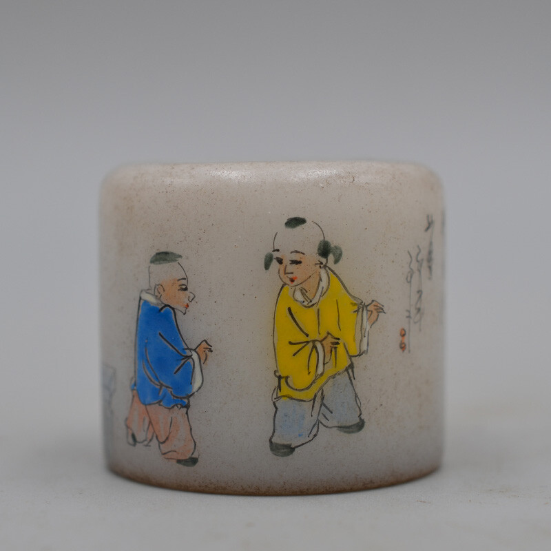 1.58 Inch Chinese Collection Exquisite Carving White Jade Personage Ring