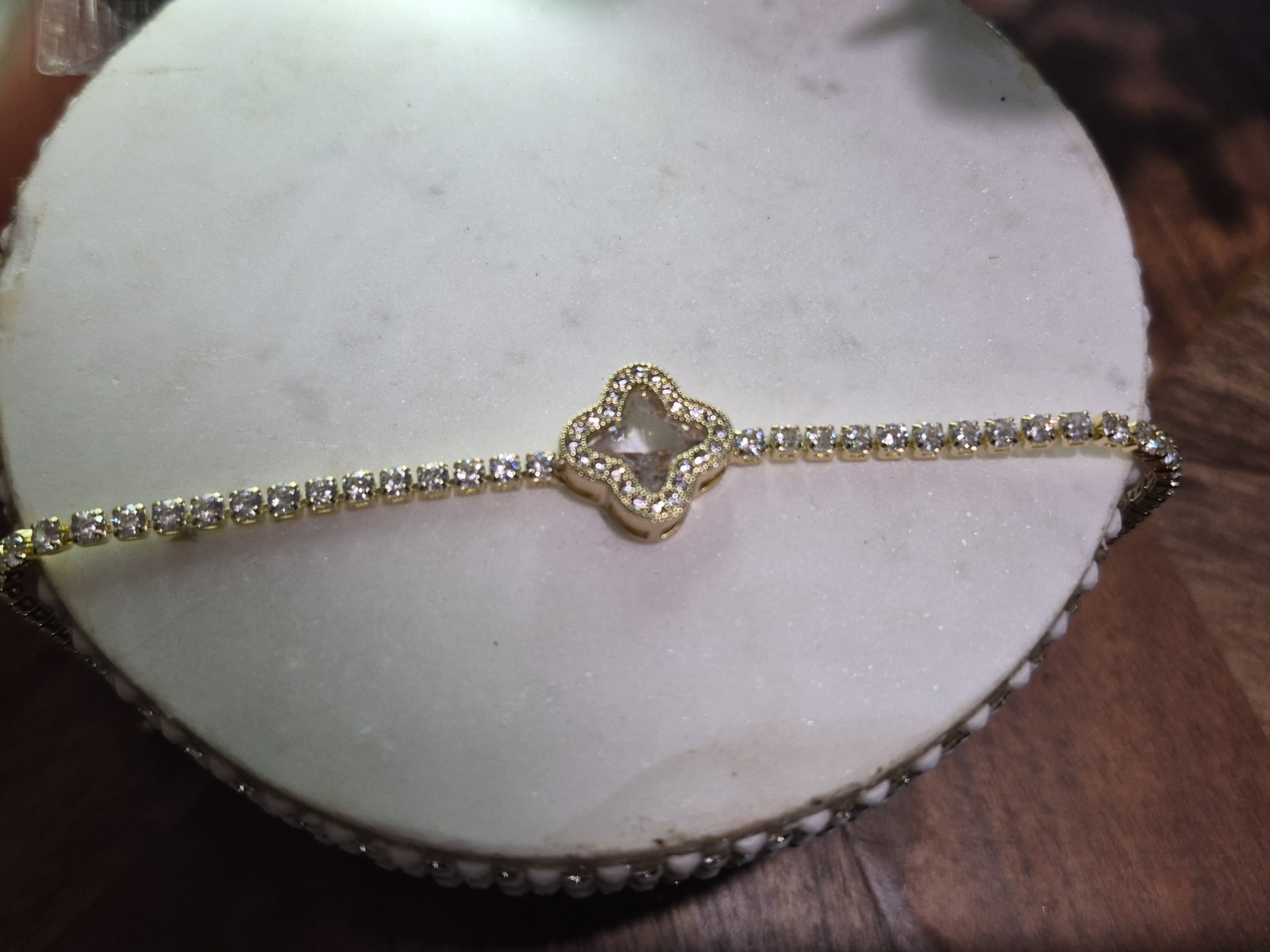 7in Tennis Bracelet With Cz Clover Gold Filled