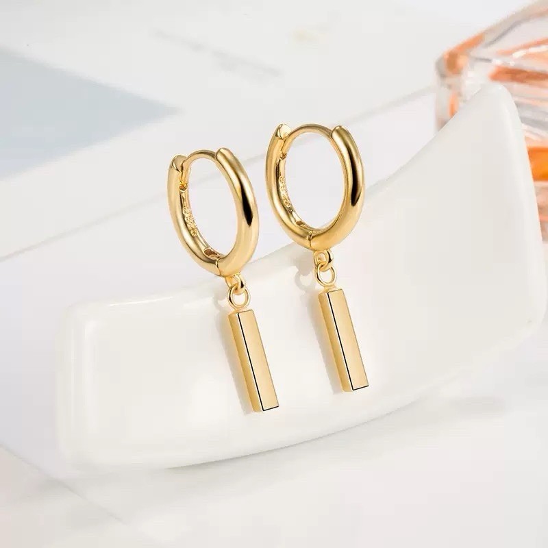 18K Gold Plated Dangle Bar Huggie Earrings Dainty Small Hoop Drop Earrings 052