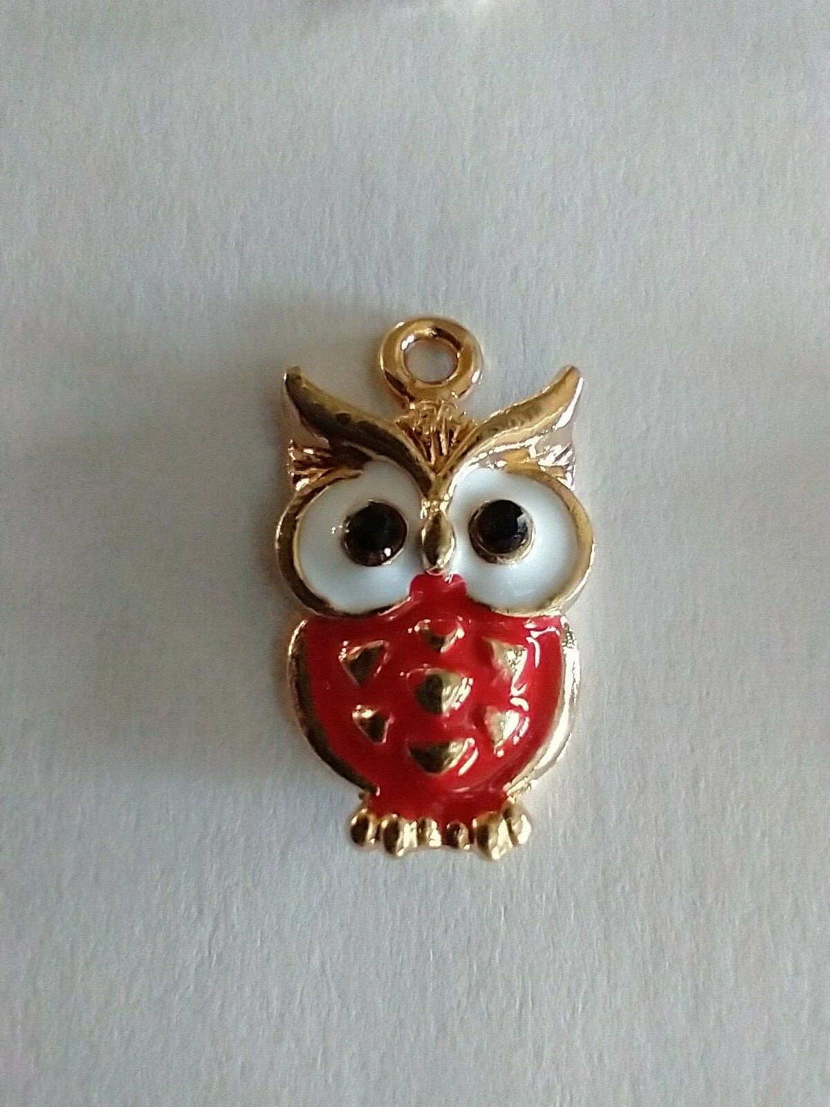 Gold Tone Enamel Pink Turquoise Red White Owl Necklace 18″ Gold Tone Chain