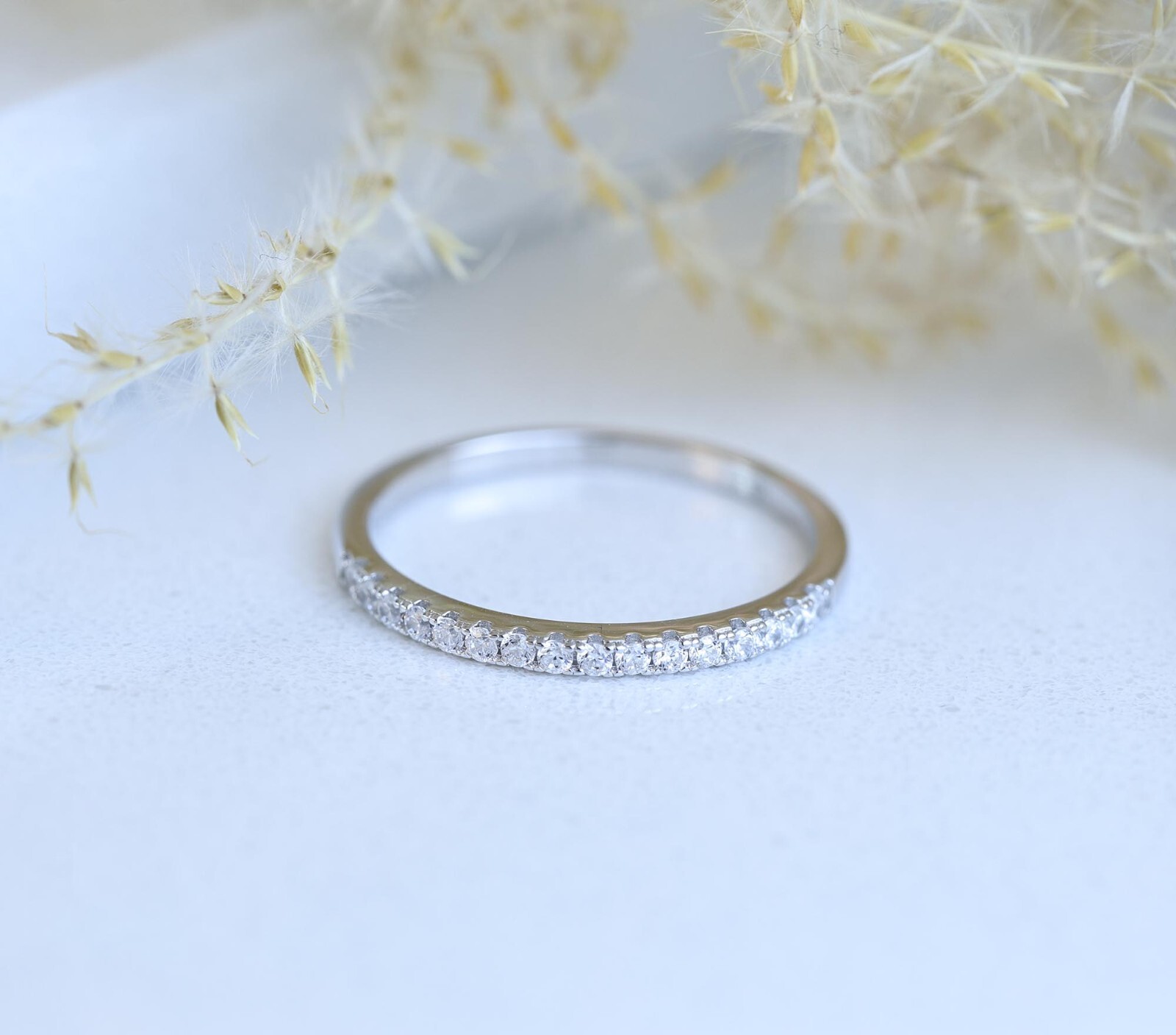 1.8mm CZ Wedding Band 925 Sterling Silver Half Eternity Ring Guard 2.5-15 S6699