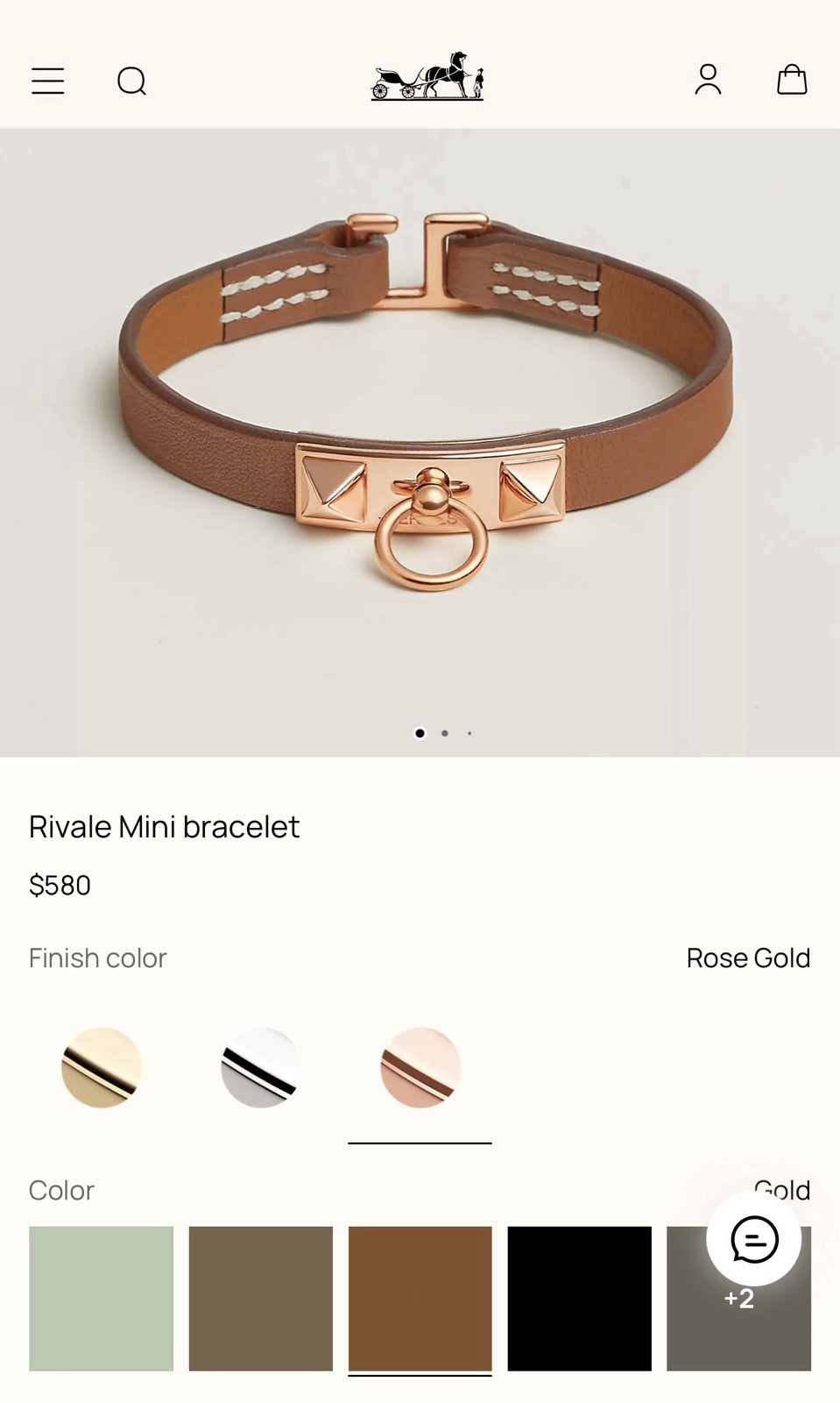 AUTHENTIC HERMES RIVALE MINI BRACELET GOLD PLATED IVORY LEATHER STRAP