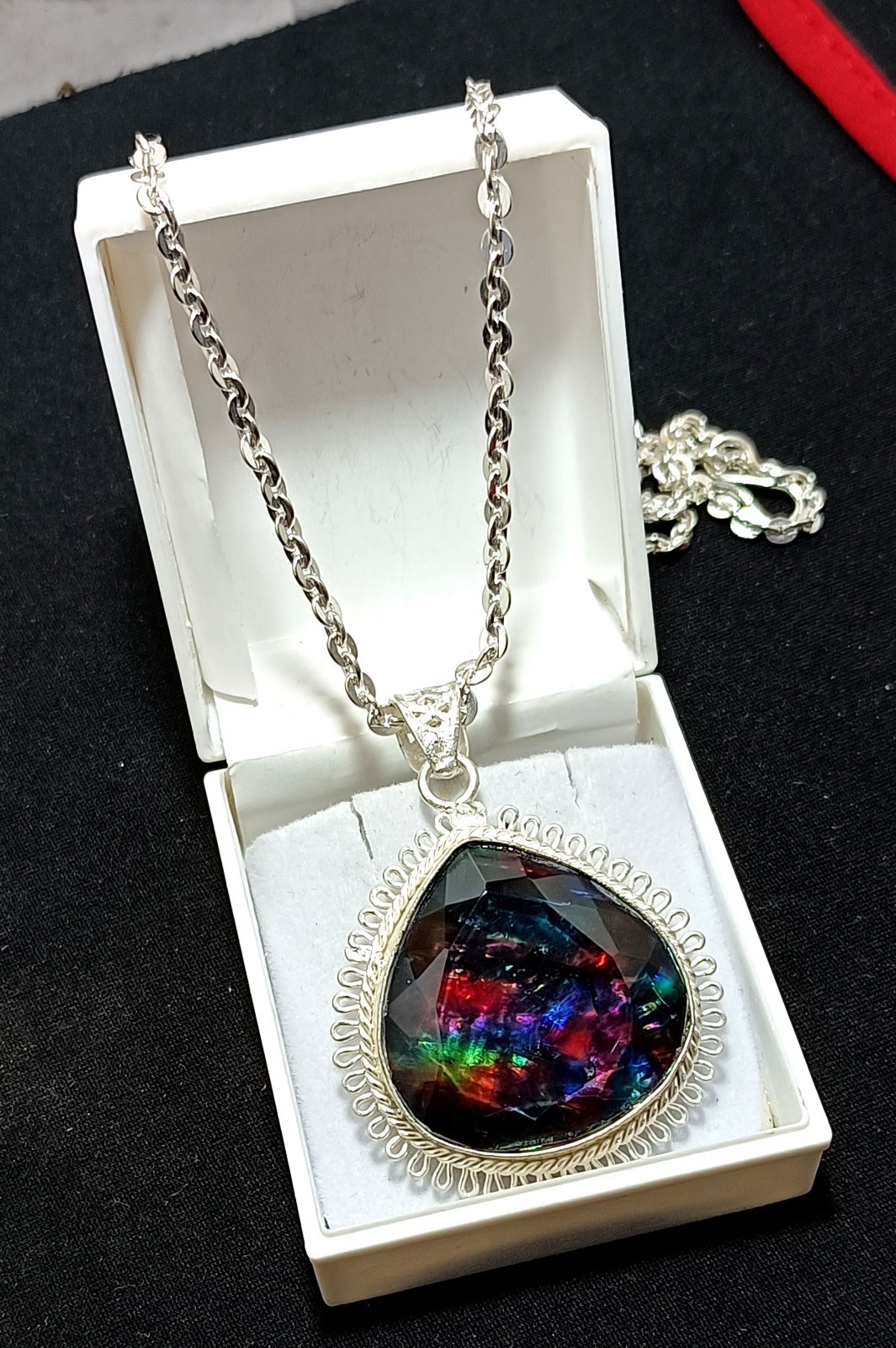 72.15 Ct Natural Ammolite Doublet Certified Gemstone Pendant With Sliver Chain
