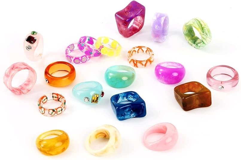 20 Pcs Resin Rings Acrylic Cute Trendy Rings Colorful 20Pcs Resin Rings