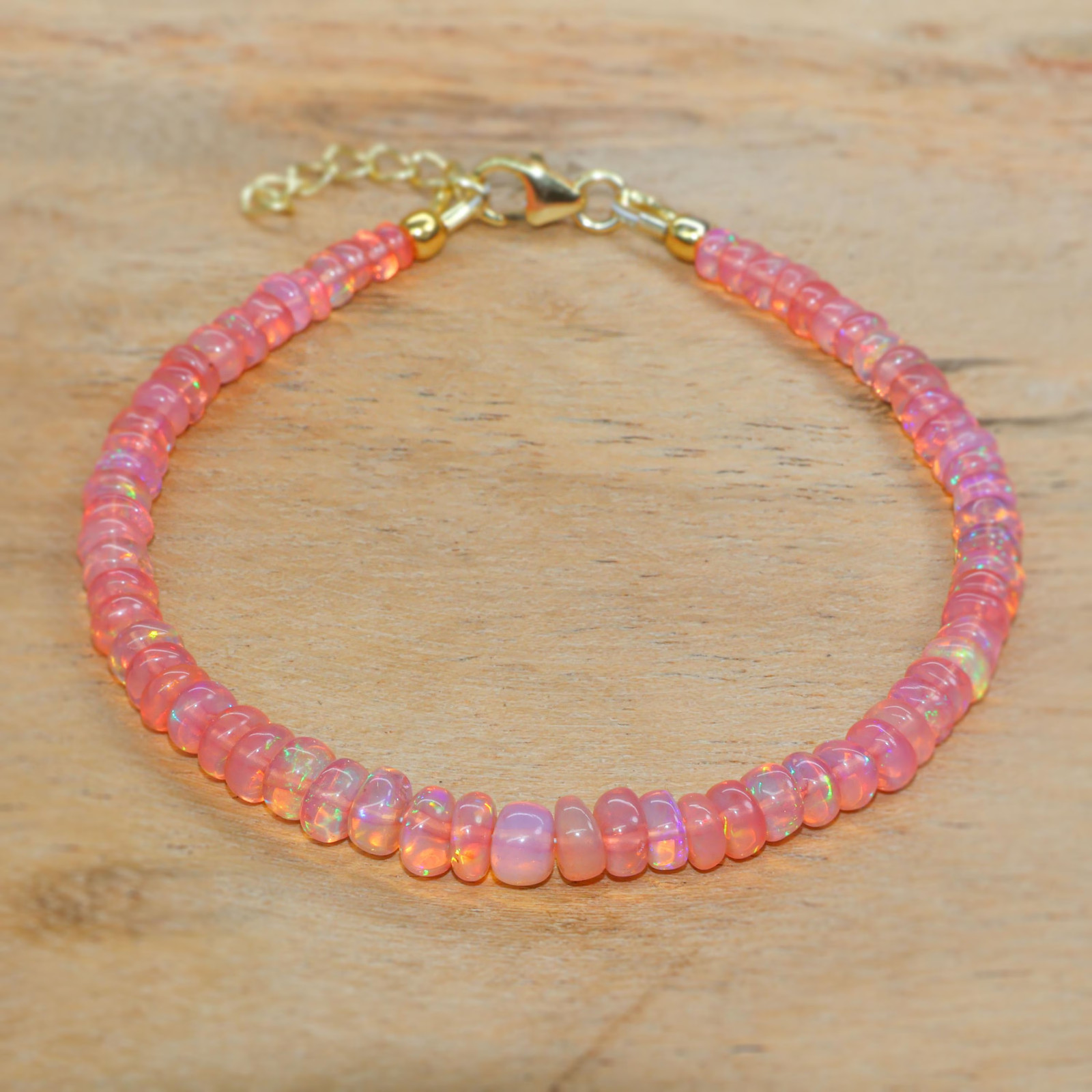 Multifire Red Opal Beaded Gold Bracelet, Ethiopian Opal Beads Silver Bracelet