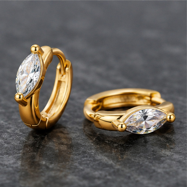 3ct Marquise Cut Simulated Diamond Huggie/Hoop Earrings 14k Yellow Gold Plated