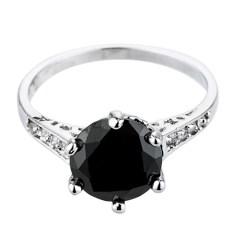 Pink/Black CZ 925 Sliver Bands Women’s 6-claws Wedding Engagement Ring Size 6-10