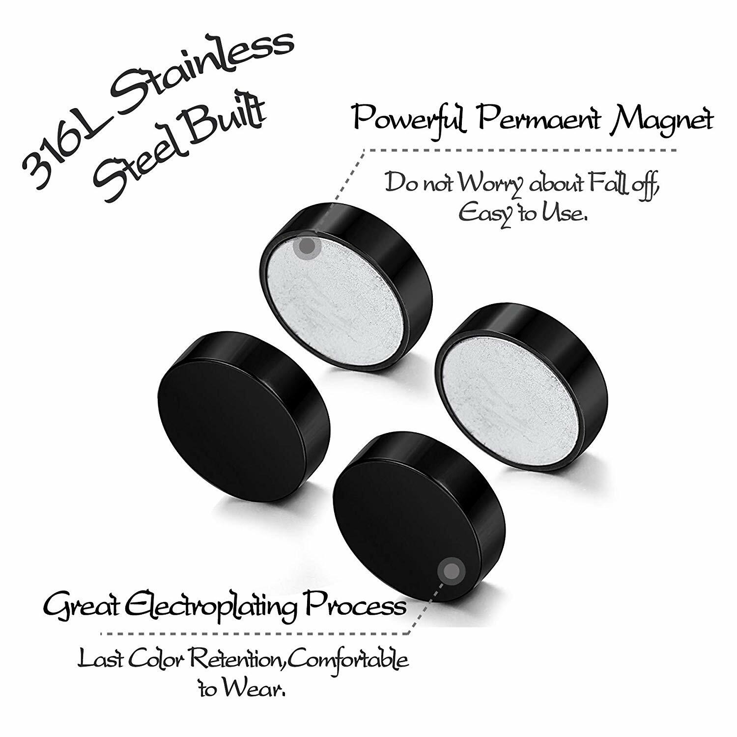 1 Pair Mens Women Non Piercing Ear Stud Clip On Round Magnetic Earrings Black US