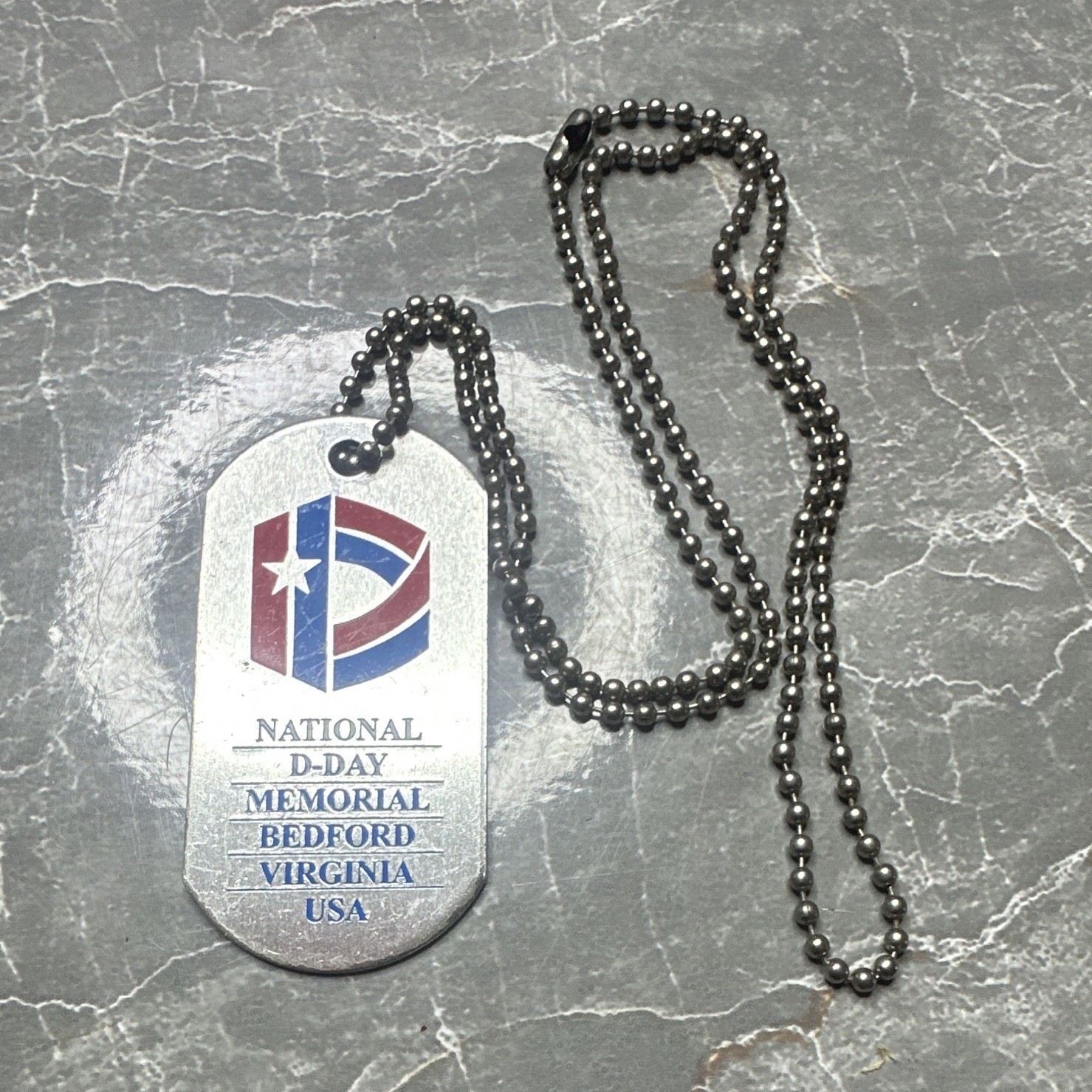 Engraved National D-Day Memorial Dog Tag Necklace Ball Chain Silver/Black