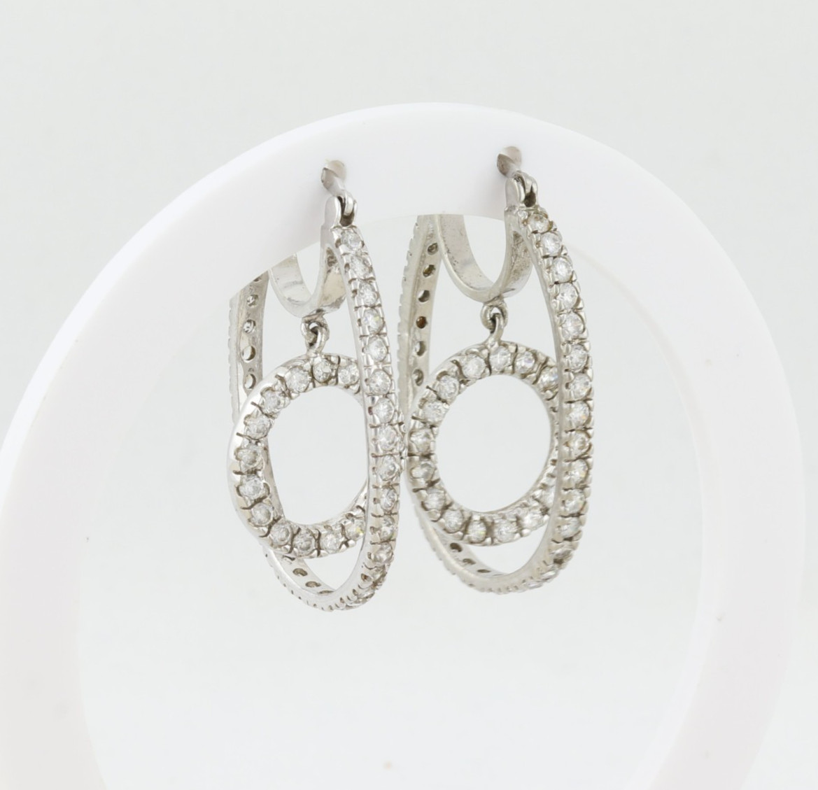 Sterling Silver Large Cubic Zirconia Hoop Earrings 1 1/4″ x 1/8″ inch