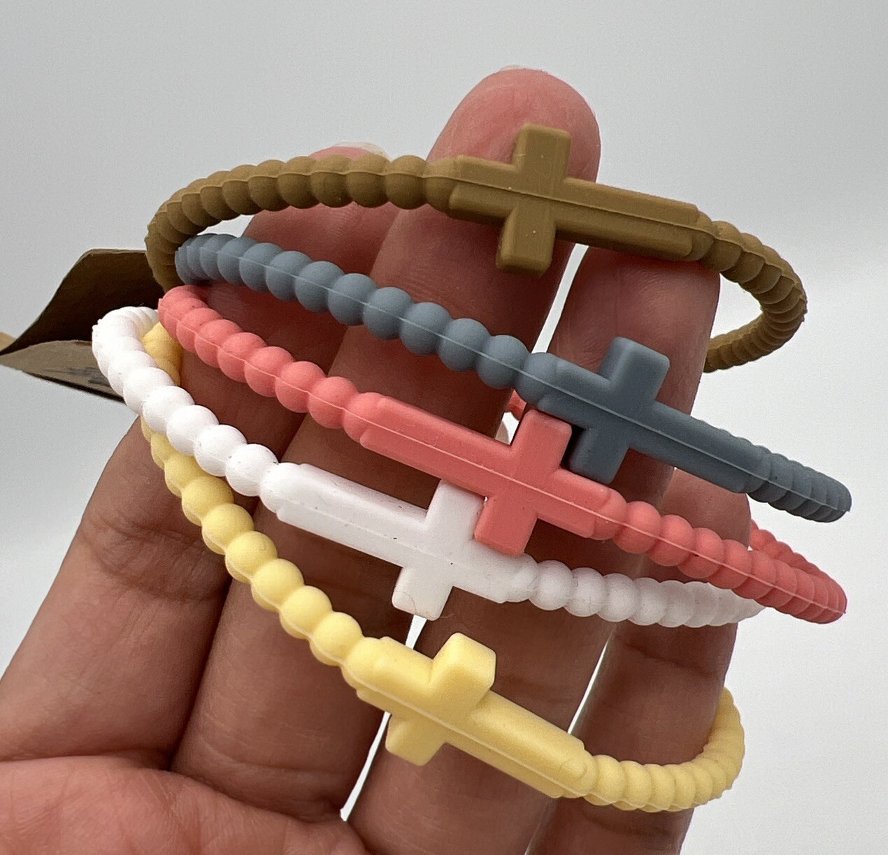 In God We Must Cross Bracelet Religious Silicone 5 Pack Stretchy Large Bracelet