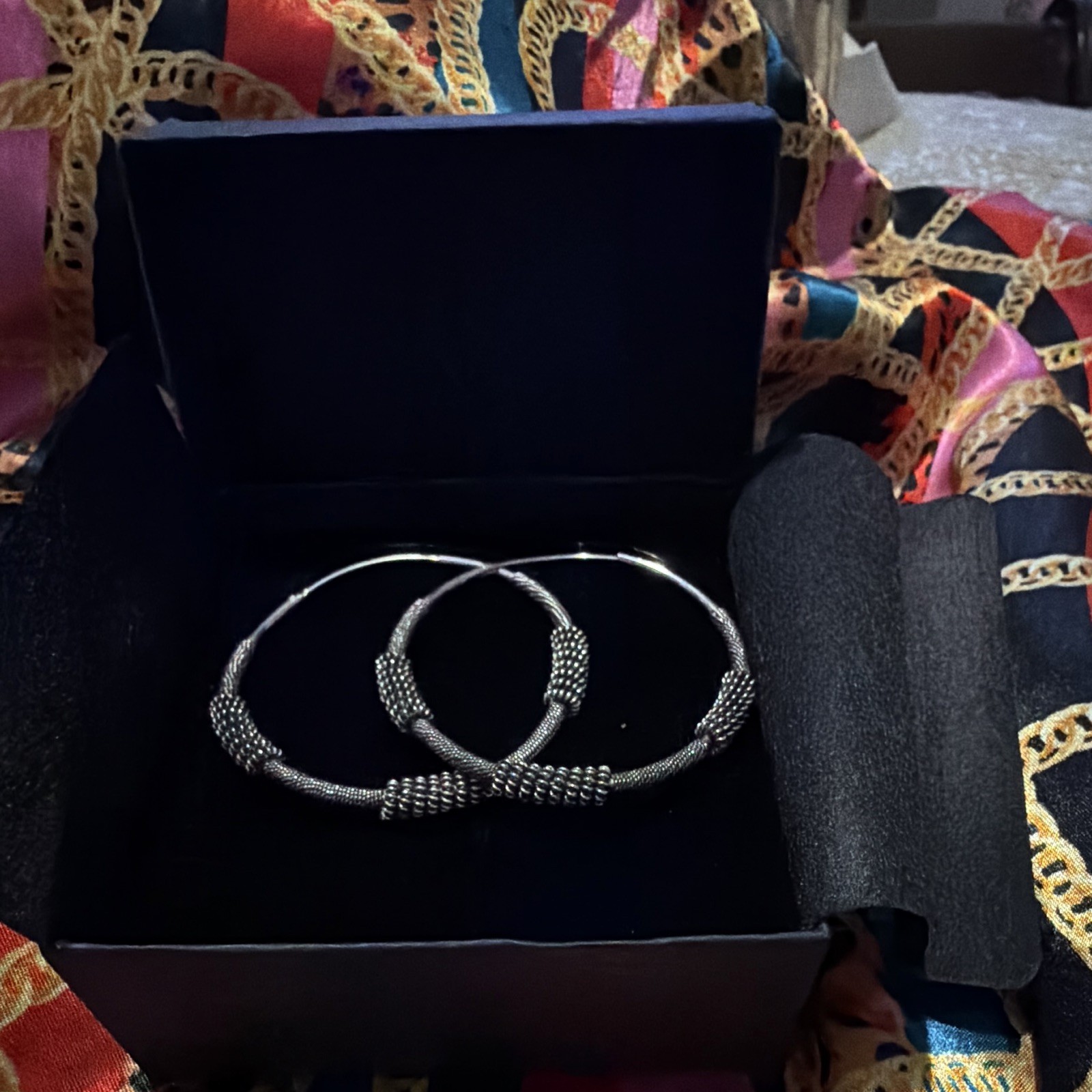Sterling Silver Bali-style twisted rope design hoop earrings