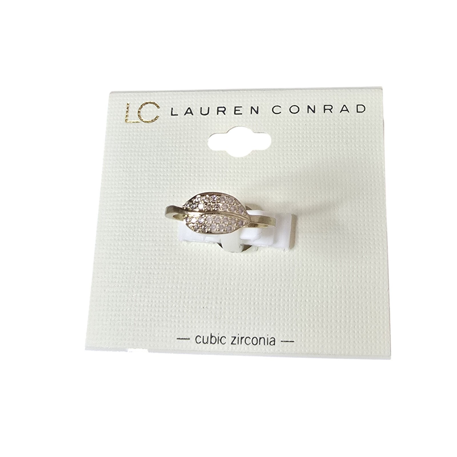LC Lauren Conrad Women’s Stylish Gold Plated Cubic Zirconia Leaf Ring Size 8 NWT