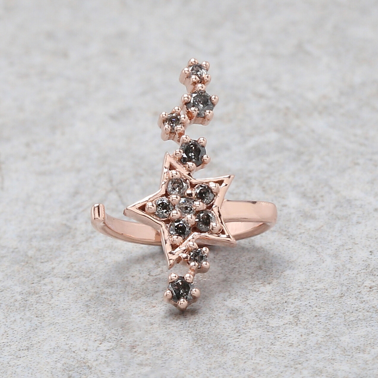 Round Black Grey Diamond Ear Cuff 14K Rose White Yellow Gold Ear Cuff KD1078