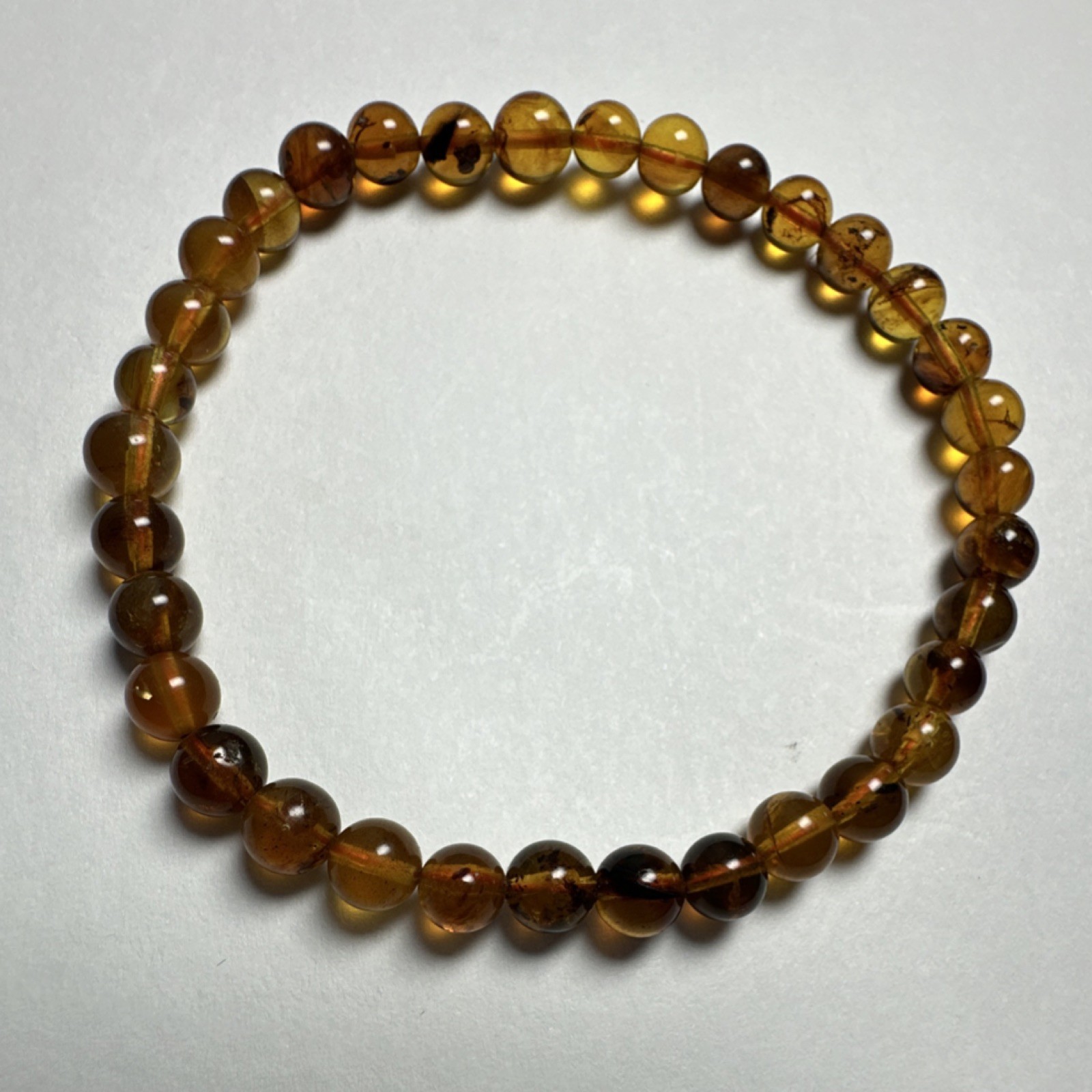 Natural Amber Beaded Bracelet Brown Yellow Round Gemstone Jewelry 5mm/6 Inches