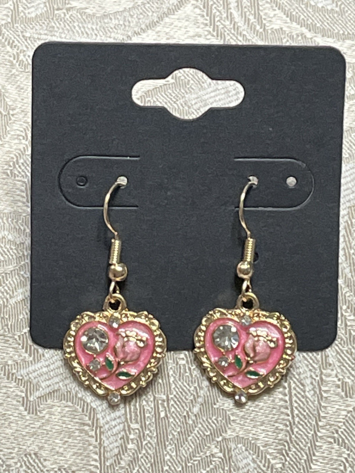 Vintage Gem Floral Heart Gold Enamel Drop Dangle Bohemian Trendy Earring Set