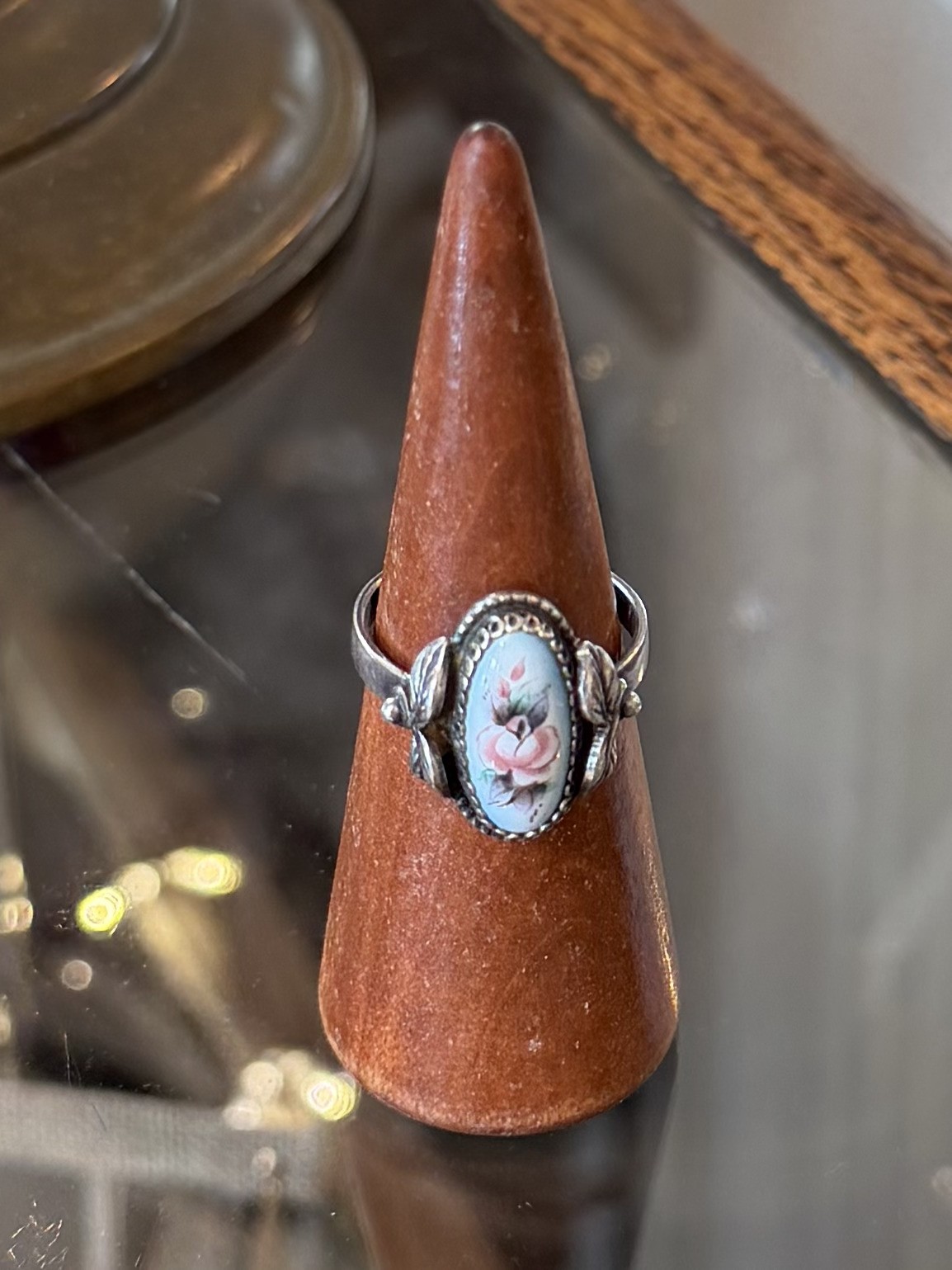 Vintage MKB Russian Finift Hand Painted Porcelain Enamel Silver Ring US 10.25