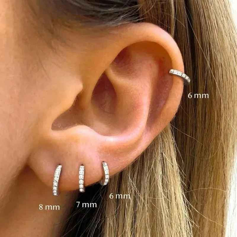 1 Pc Stainless Steel Hoop Earrings Women Round Crystal Minimal Daily Jewelry.