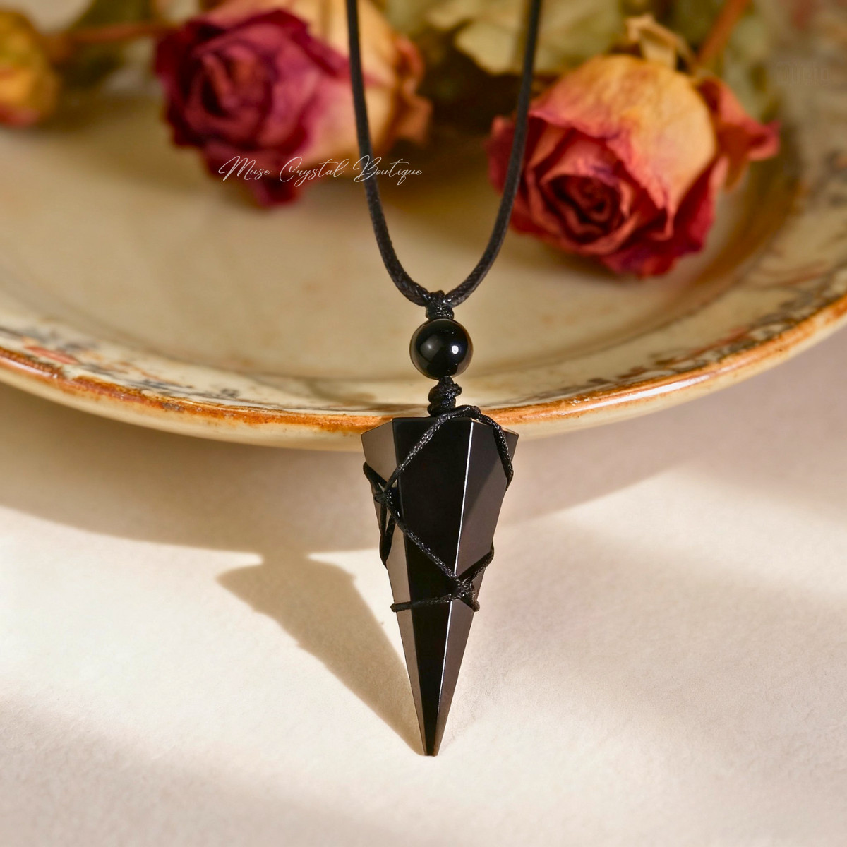 Genuine Natural Black Obsidian Pendant Healing Crystal Necklace for Women Men