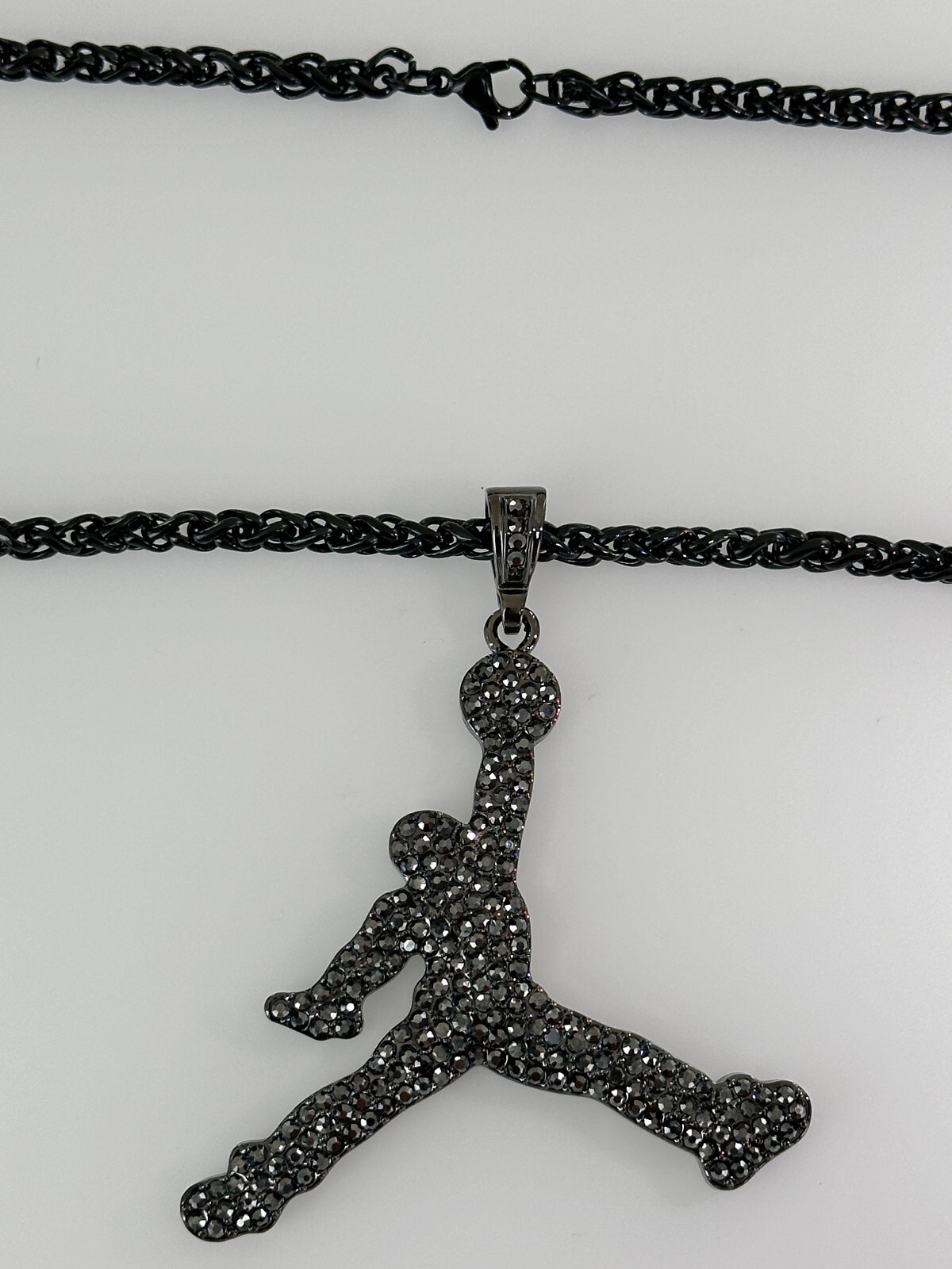 Michael Jordan Black Rhinestones Pendant & 30″ 316L Stainless Steel Necklace