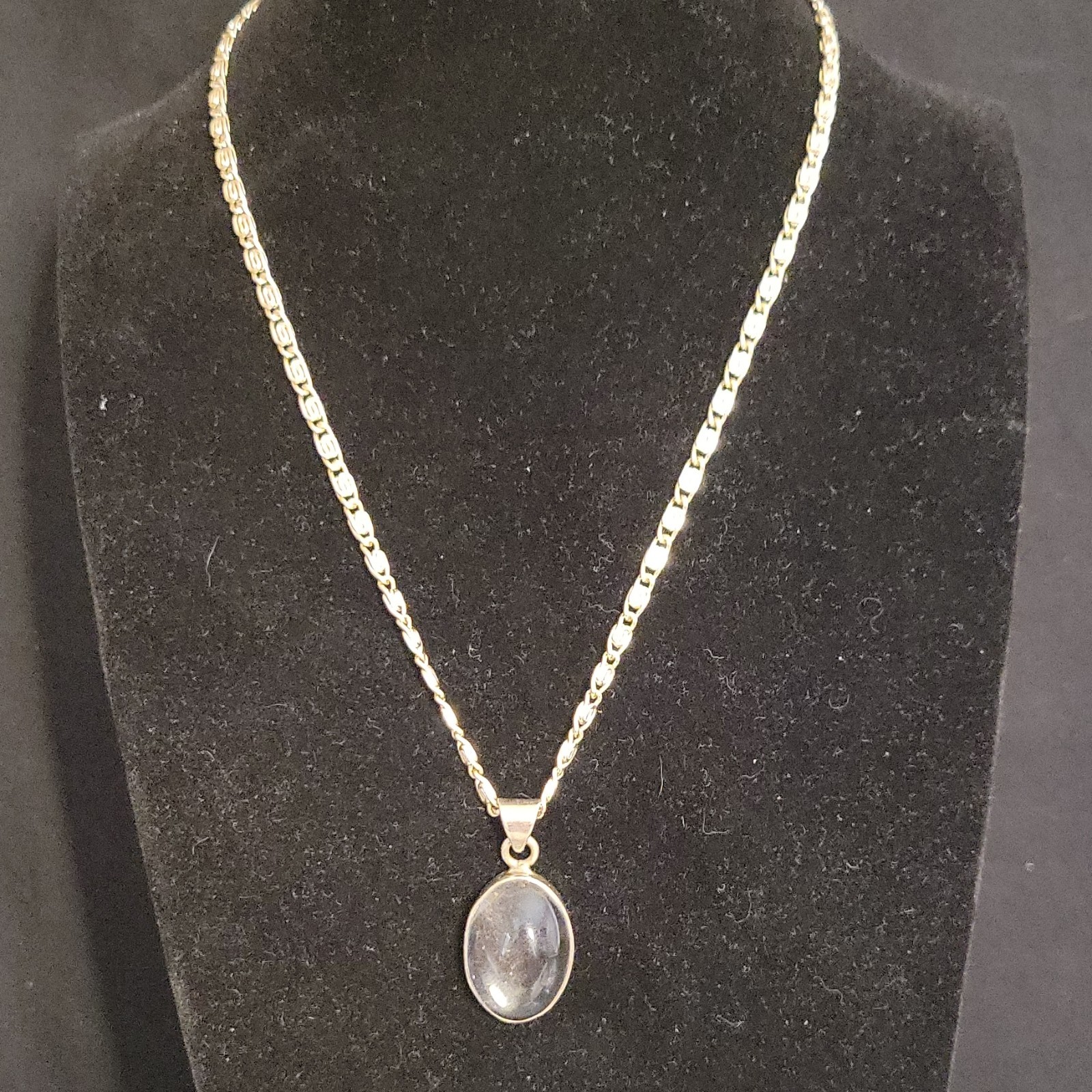 Vintage 925 Sterling Silver Oval Cabochon Pendant with Germany Bar Link Chain