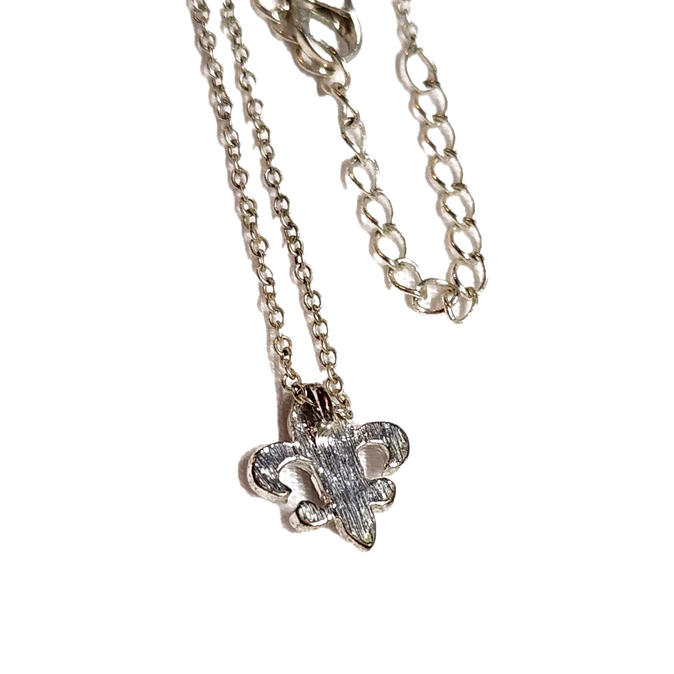 Dainty White Rhinestones & Silver Tone Fleur De Lis Pandant Charm Necklace 18″