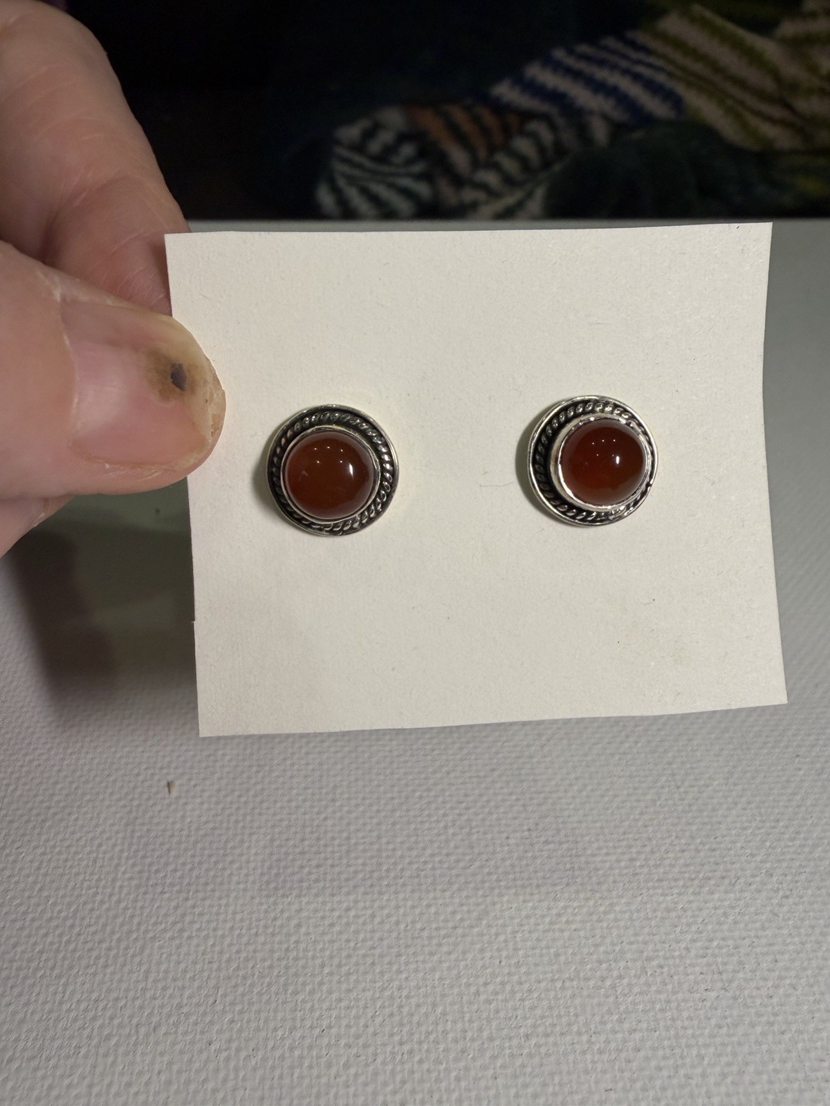Round Red Carnelian Earings in Silver