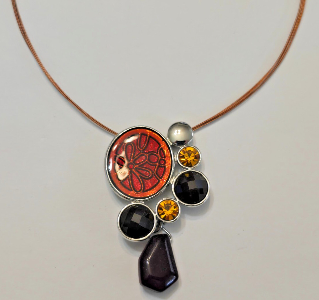 Lia Sophia Spiced Silver Tone Rhinestone Pendant on Wire Necklace