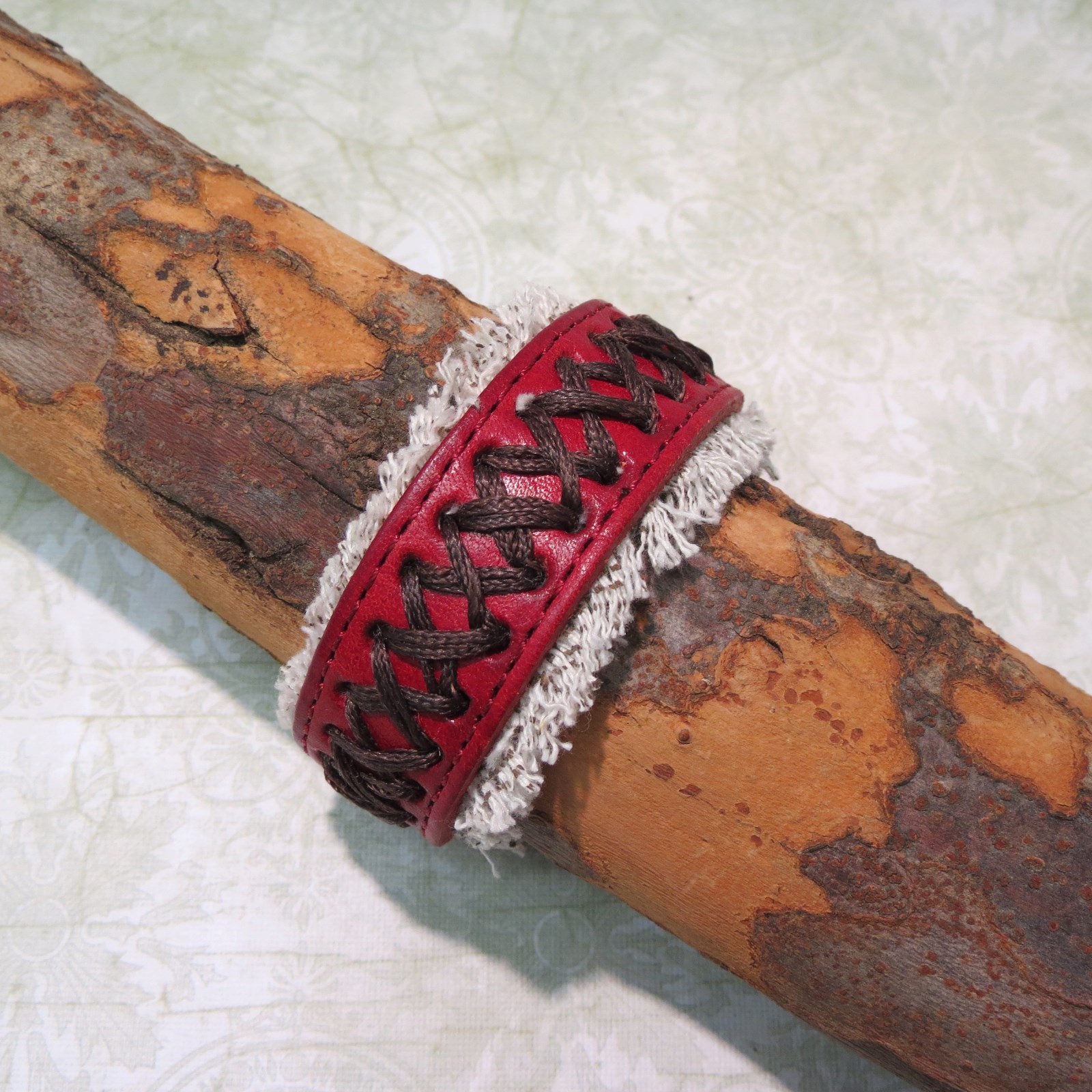 Urban Surfer Fashion Genuine Red Leather on Canvas Band Bracelet
