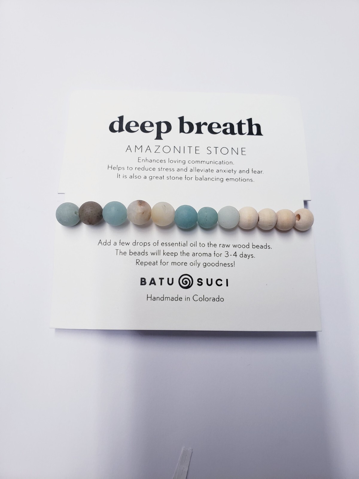 BATU SUCI Deep Breath Diffuser Bracelet AMAZONITE STONE 6.0 inches – 7.0 inch