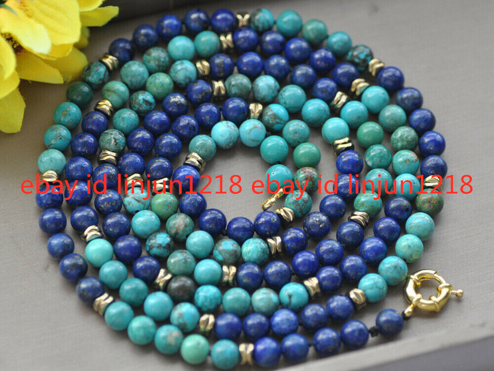 8mm Round Green Turquoise Blue Lapis Lazuli HematiteBeads Necklace 18-50 in