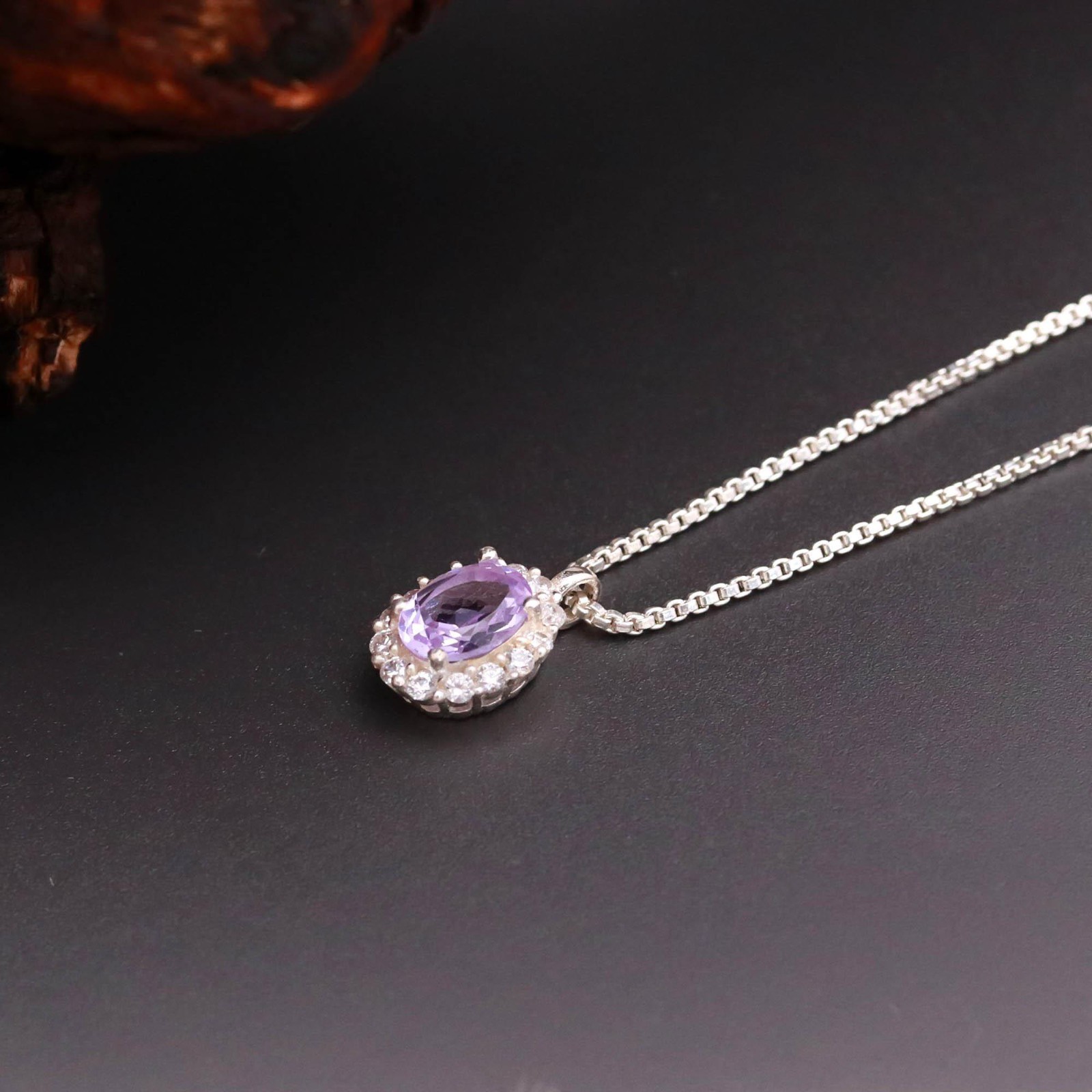 100%Natural Lavender Quartz Oval Necklace 925 Sterling Silver Moissanite Jewelry