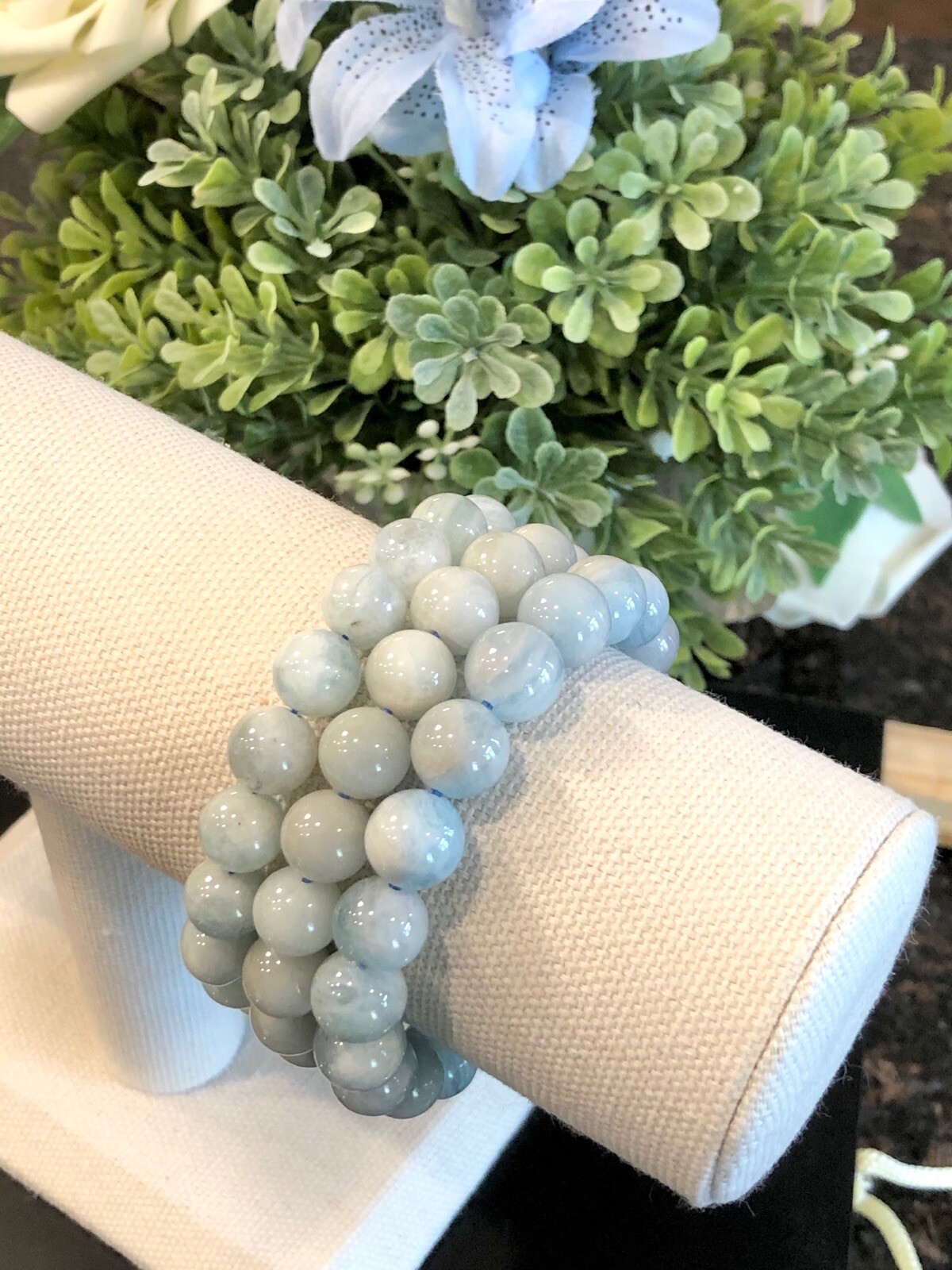 10mm Genuine AAA Light Blue Aquamarine Beads Stretch Bracelet 7.5”