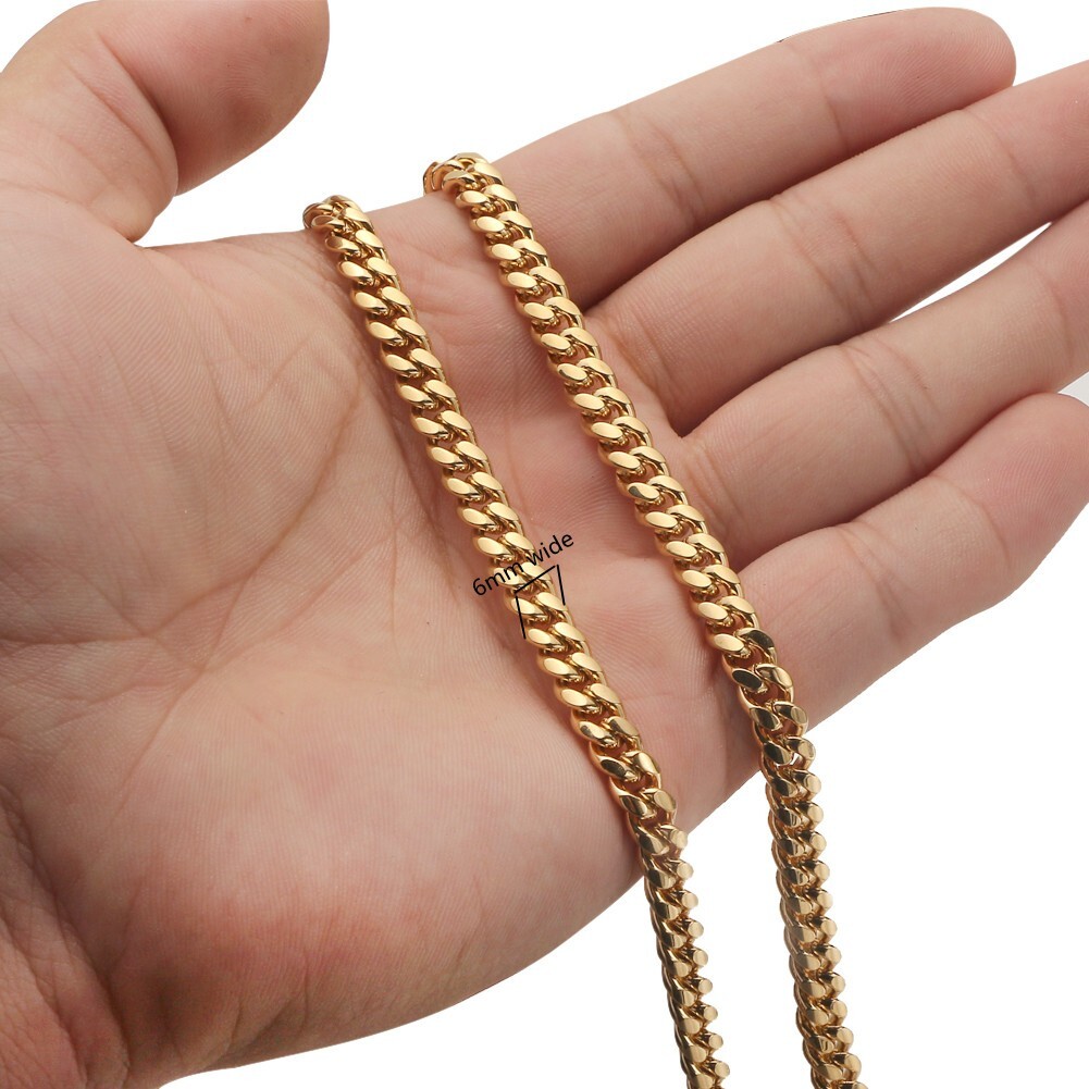 6/10/14mm Wide Men Women Miami Cuban Link Chain Necklace with Rhinestone Buckle