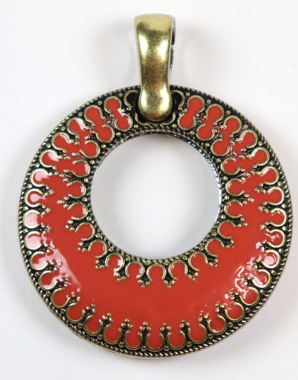 Large Round Silver & Gold Tone Reversible Pink & Purple Statement Pendant Open