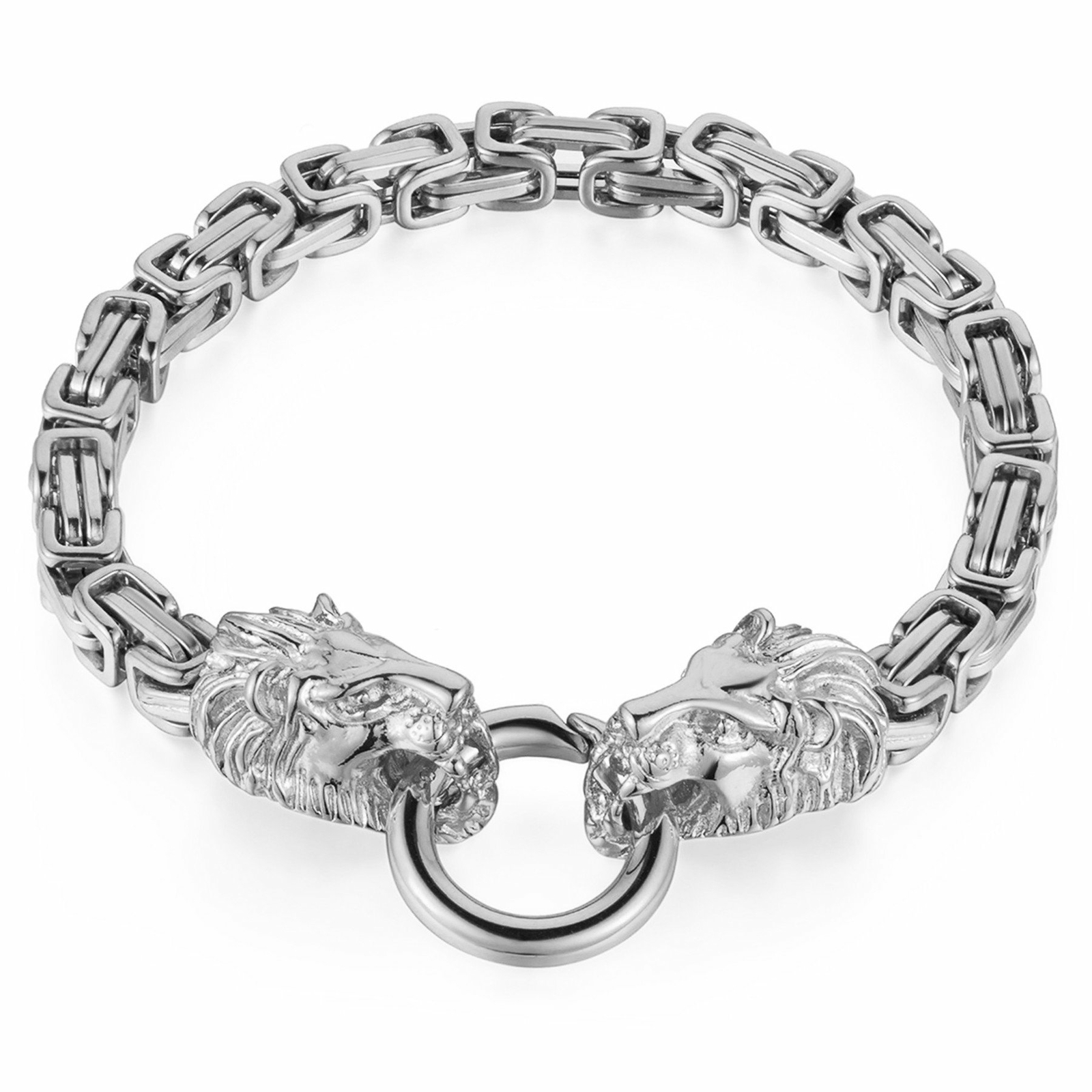 Lion Head Byzantine Box Link Chain Bracelet For Men 316L Stainless Steel Heavy