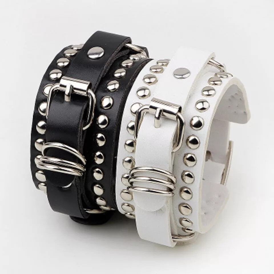 Vegan Leather Bracelet stud belt cuff punk emo edgy goth black white
