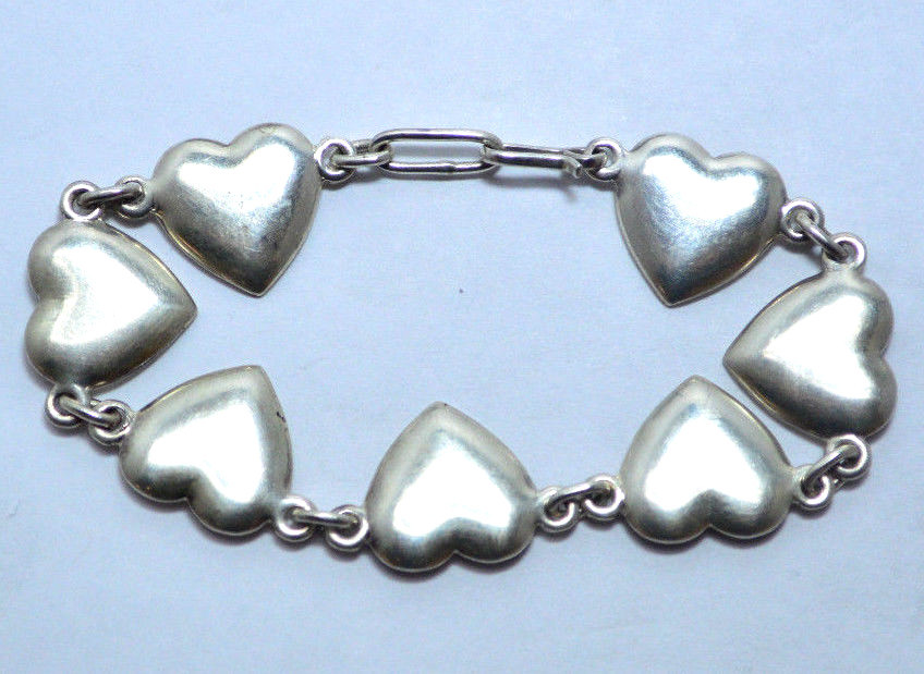 GMI MEXICO .925 STERLING SILVER SEVEN HEARTS LOVE GIRLS BRACELET 7.5 in 11 g!