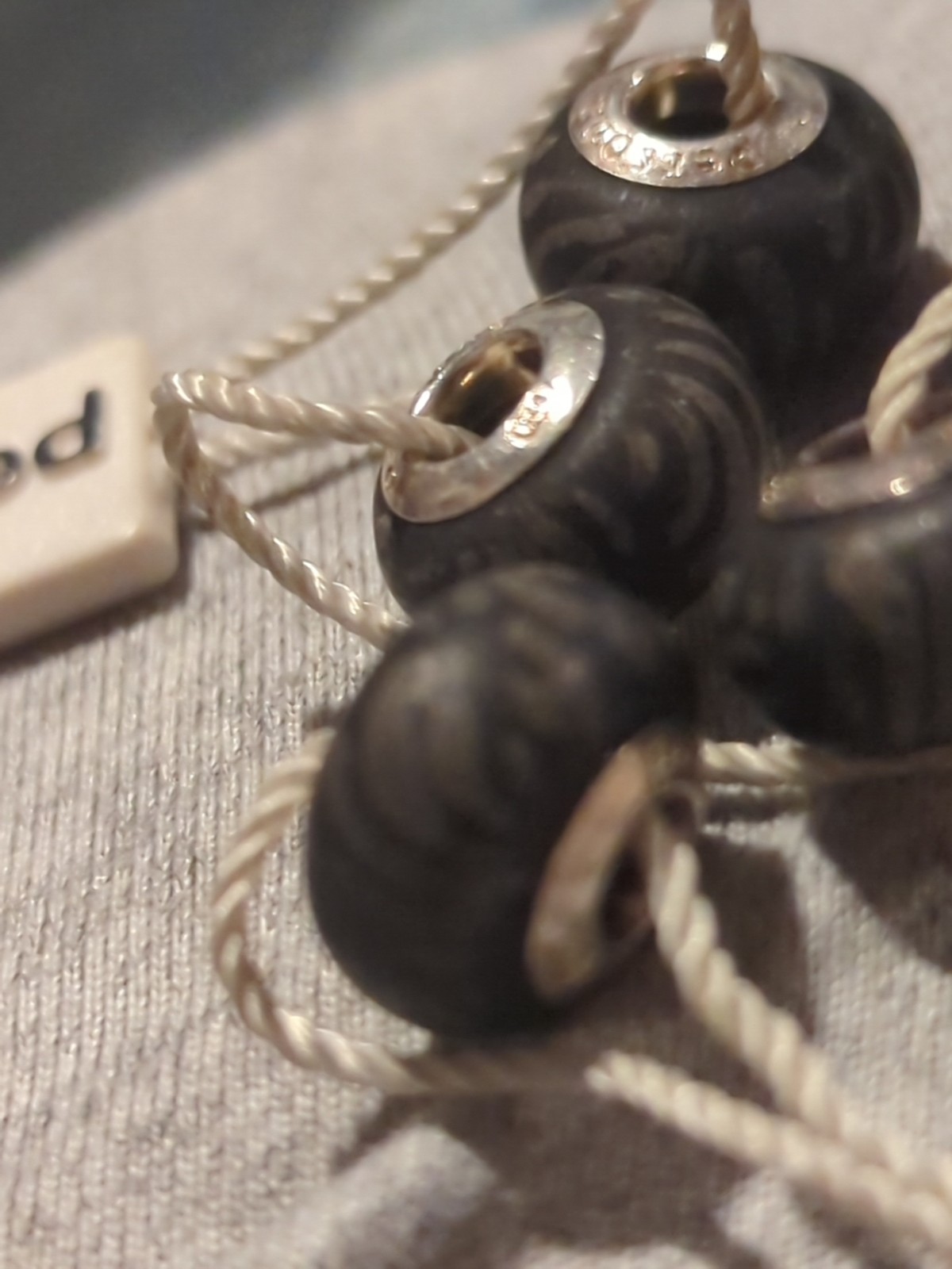 Persona Sterling Silver “Black & Gray Stripes” Bead Charm H13100PM (5 Available)