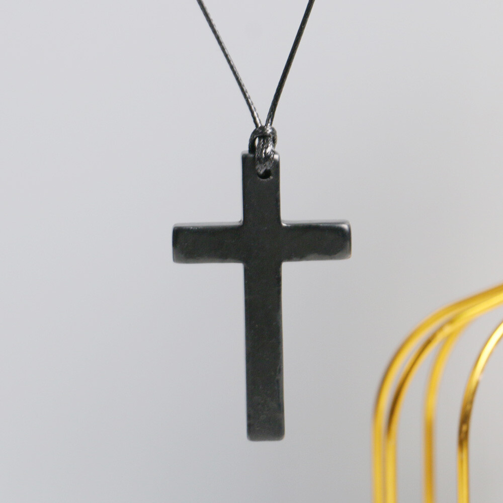 1pc Shungite Christian Cross Pendant Engraved Necklace EMF Protection & Healing
