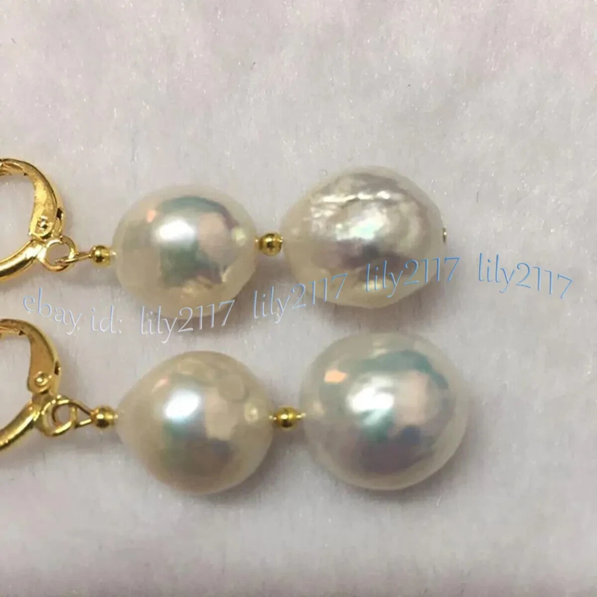 Huge 12-15mm Natural White South Sea Keshi Edison Baroque Pearl Dangle Earrings